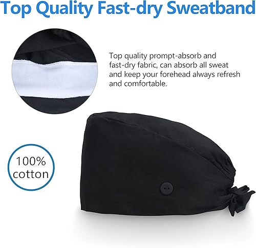 Miniatura 5 de QBA Gorra de trabajo ajustable con botón, gorro de trabajo de algodón, banda elástica para atar en la espalda, para mujeres y hombres, talla única