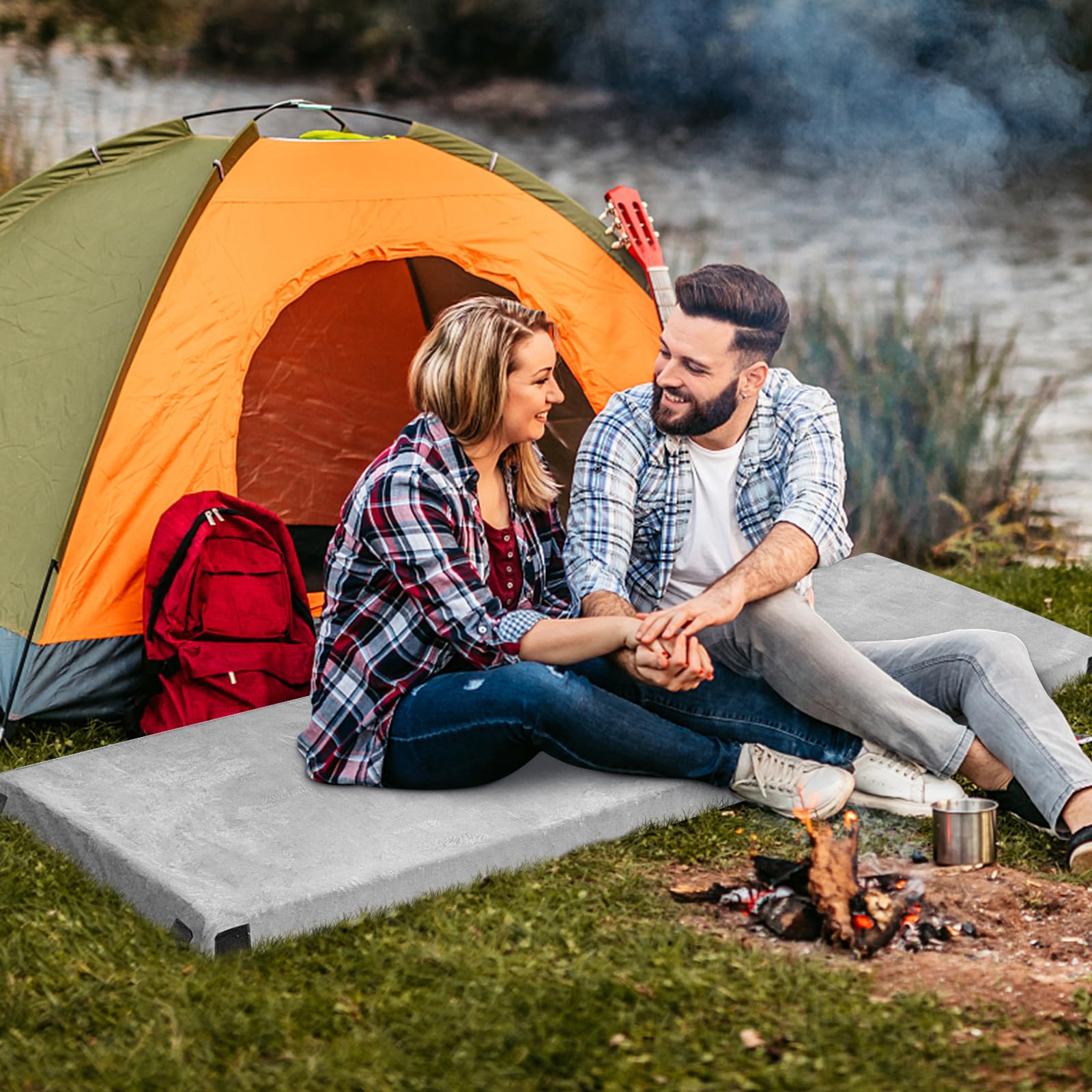 COSTWAY Memory-Schaum Camping Matratze, aufrollbare Campingmatte mit wasserdichter Beschichtung, Rutschfester Unterseite & Tragetasche, Bodenmatratze, Schlafmatte, Schlafmatratze