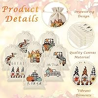 Vista 3 de Waline - 24 bolsas de arpillera de otoño, 4 x 6 pulgadas, diseño de gnomos a cuadros de búfalo con etiqueta Kraft de hoja de arce para dulces