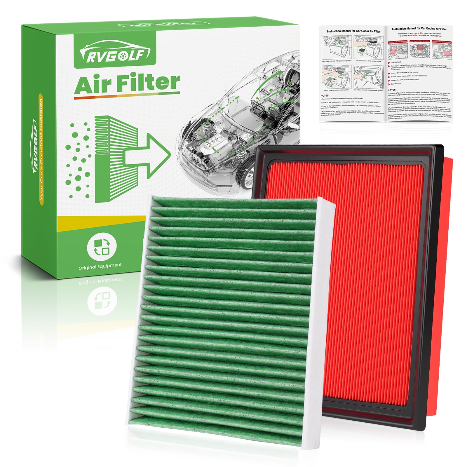 Engine+Cabin Air Filter Fit for 18-22 Camry, 19-25 RAV4, 20-26 Highlander
