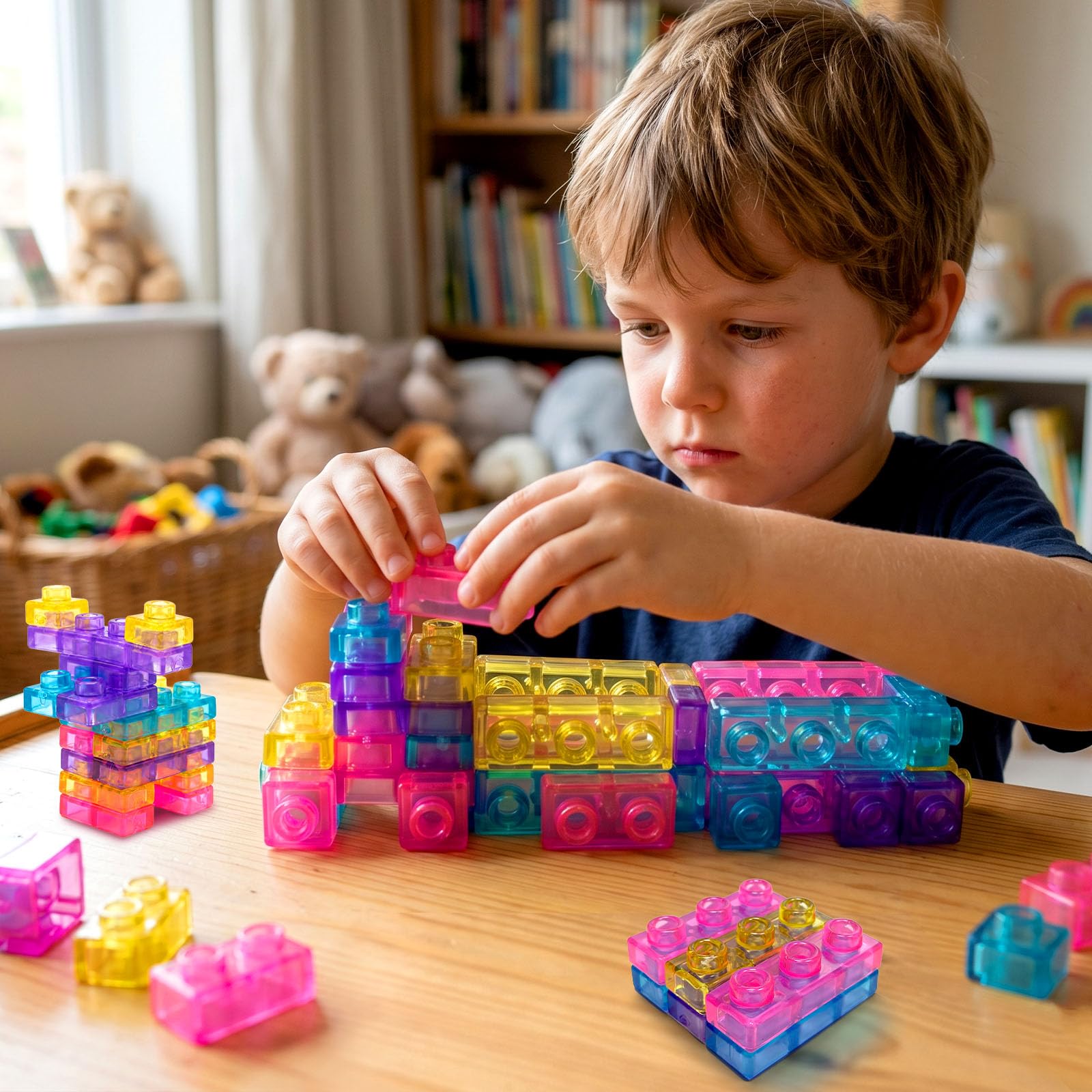 Blocchi da Costruzione Sensoriali, 40 Pezzi Jelly Blocchi, Gioco Espandibili, Morbidi e Flessibili, Giochi Sensoriali