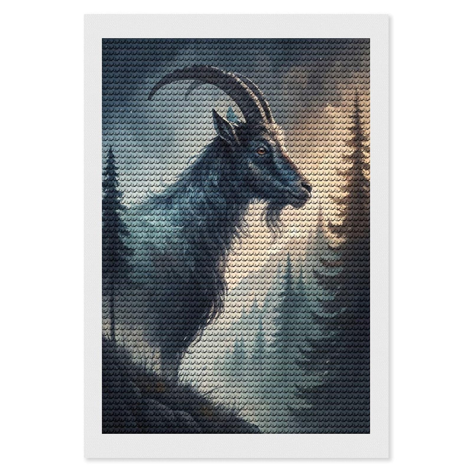 Junmoney Majestic Ibex in Misty Mountains Diamond Art Kit 8"x12", Holiday Gift Idea, for Women, Easy Handmade Project, Vintage Style Decor, Printed Canvas