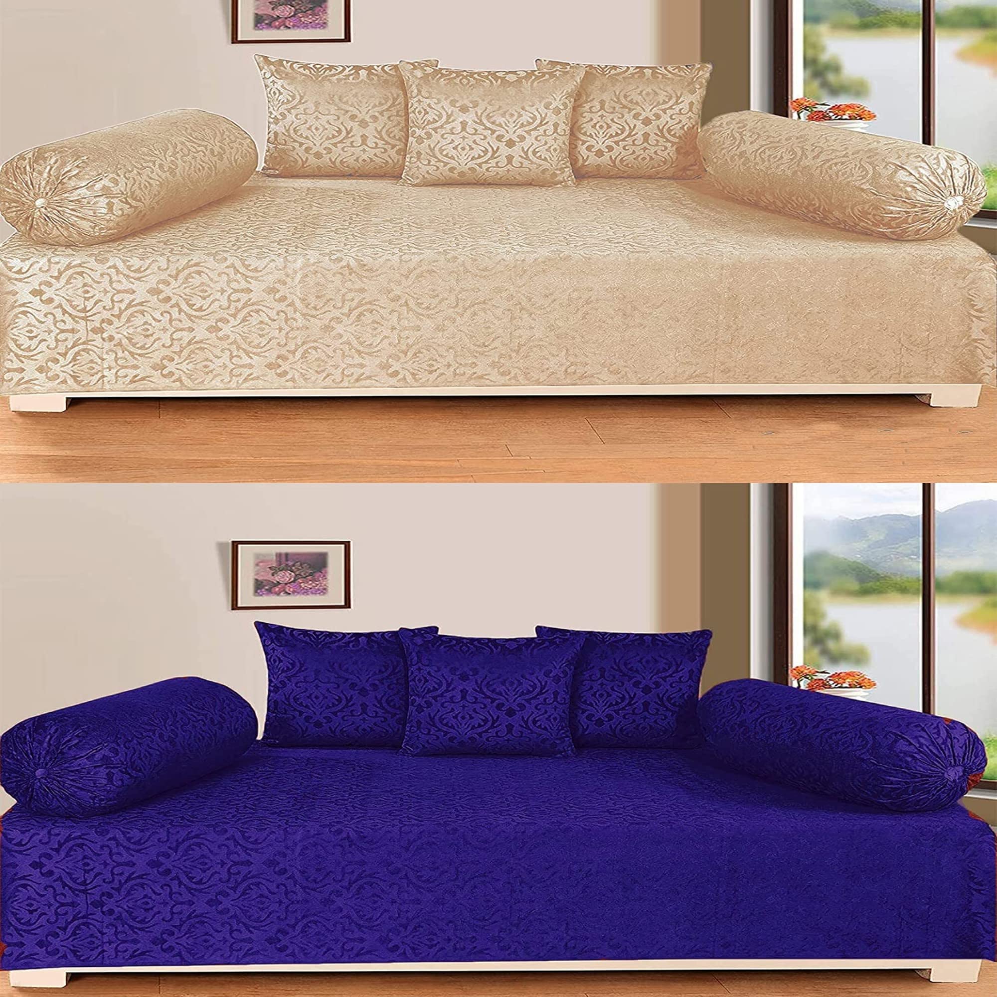 200 TC Supper Soft Velvet diwan Cover Set Combo -(2 diwan bedsheet Single, 6 Cushion Covers Zipper, 4 Bolster Covers-image-16