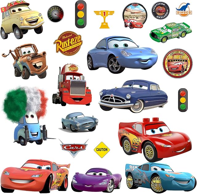 Colourful Cars 3 Cartoon Wall Stickers for Bedrooms Boys and Girls Mural Decal