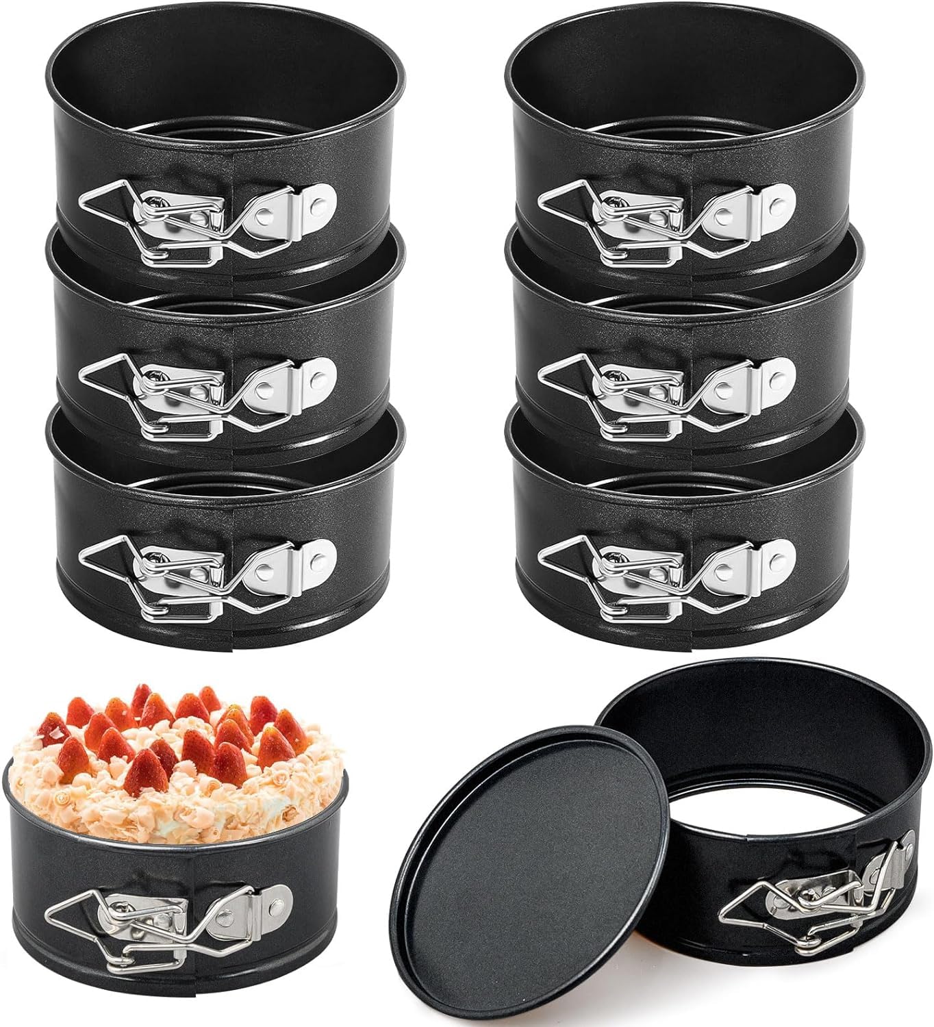 8 moldes de 4 pulgadas con forma de resorte, pequeños moldes redondos a prueba de fugas, mini moldes para tartas de queso con parte inferior extraíble, antiadherente, para mini tartas de queso,