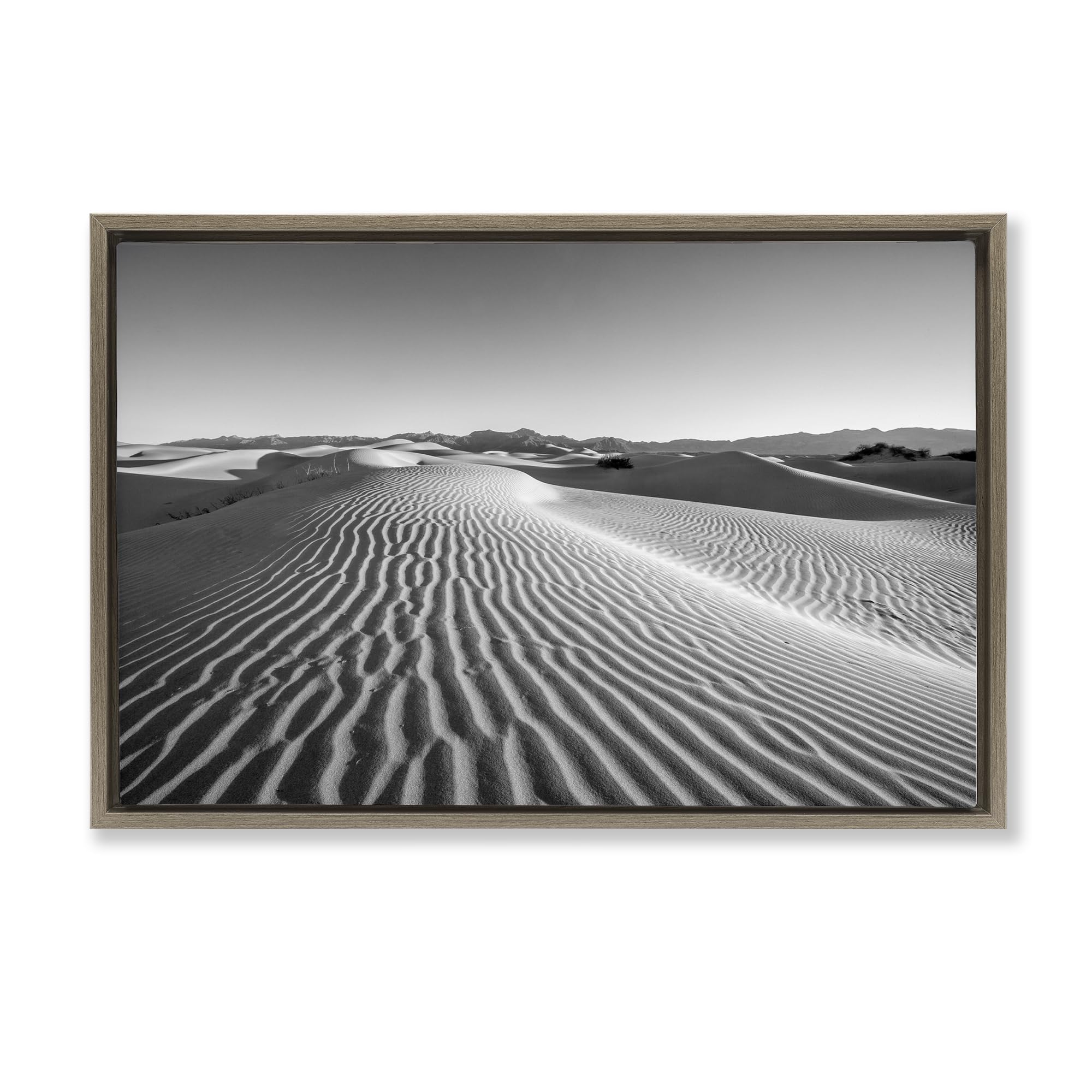 Stupell Industries Greyscale Sand Dunes and Rippling Desert Landscape Wall Art for Living Room, 16 x 24 Inch Gallery Wrapped Canvas Wall Art in Floater Frame, by Jon Evan, Made in USA Gift