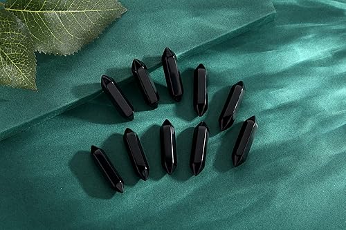 Miniatura 3 de Juego de 10 varitas de obsidiana negra con cristales curativos pulidos, piedras pulidas a granel naturales hexagonales puntiagudas Reiki Energía