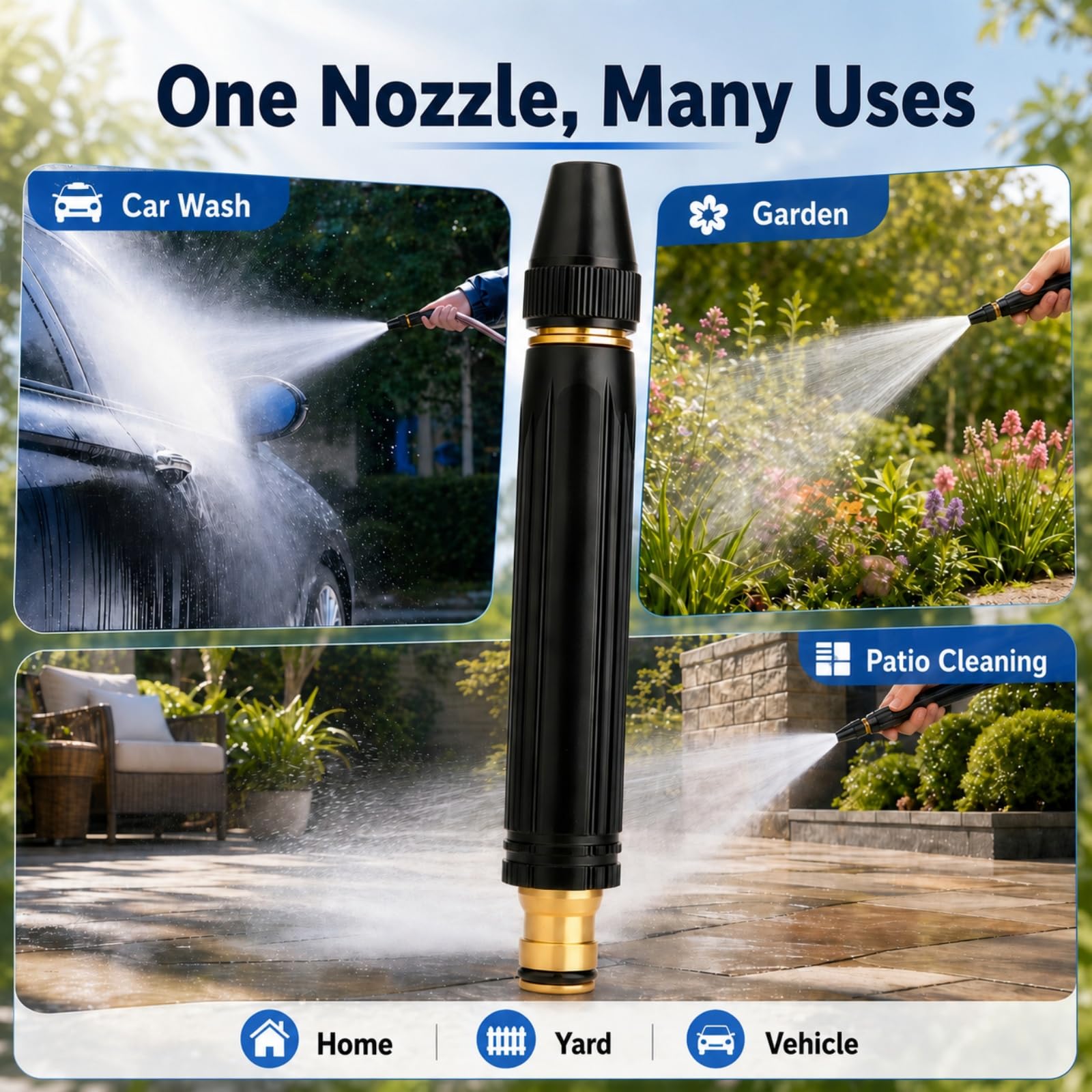 3 Spray Home High-Pressure Car Wash Water Nozzle, Efficient Garden Hose Pressure Booster and High Pressure Water Nozzle, Reliable Car Wash Spray Nozzle for Outdoor Tasks (C)