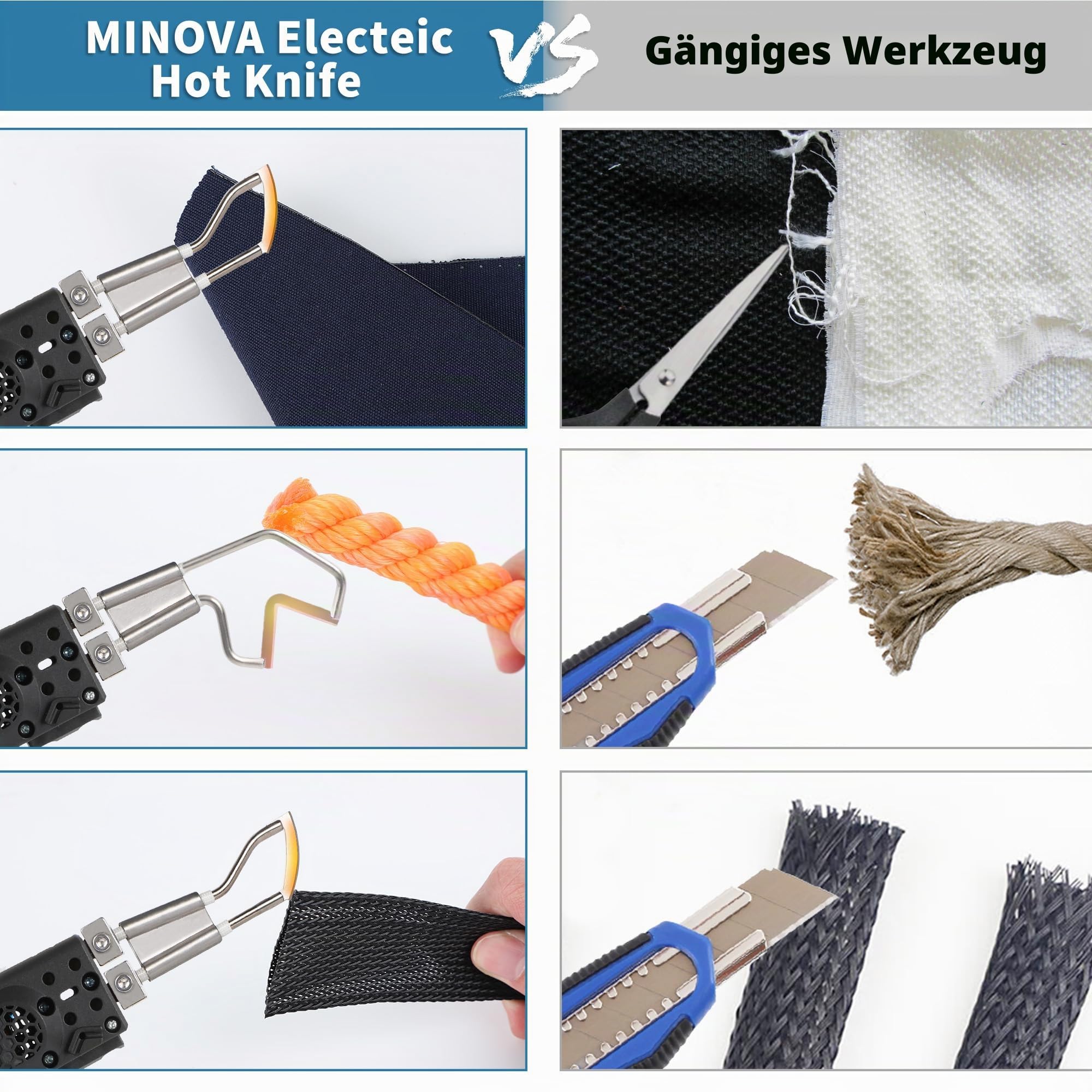MINOVA Akku-Styrocutter KD-DC-100-3 Luftkühler kabelloser Seilschneider Pro Elektrischer Heißmesser Stoffschneider Seilschneidwerkzeug-Set (2.0Ah 18V)
