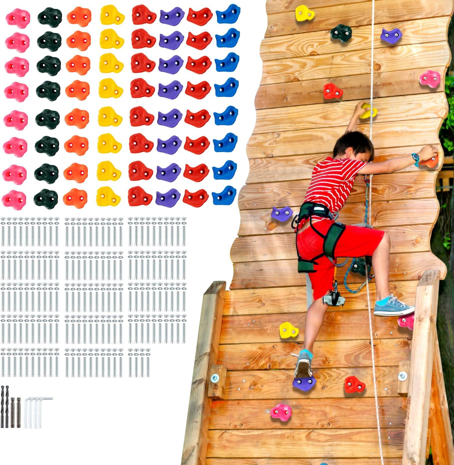 VEVOR 25 Rock Climbing Holds for Kids and Adults, Multi-Colored Climbing Rock Wall Grips for Indoor and Outdoor Playground Play Set