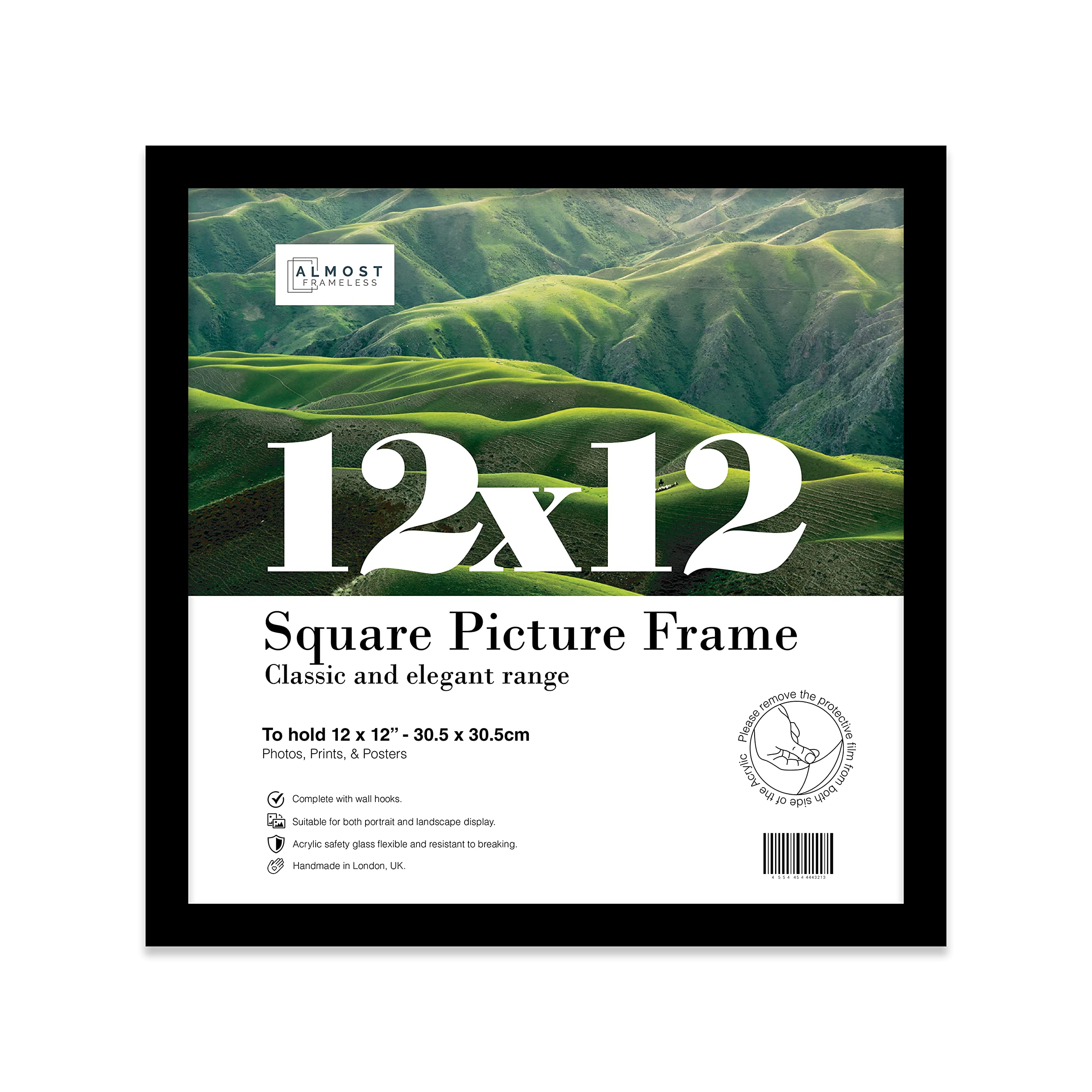 12x12 Inch Black Square Thin Photo Frame Wall Mountable Thin Picture Frame Standard Square Photograph Size, 12" X 12"(30.5 X 30.5cm)