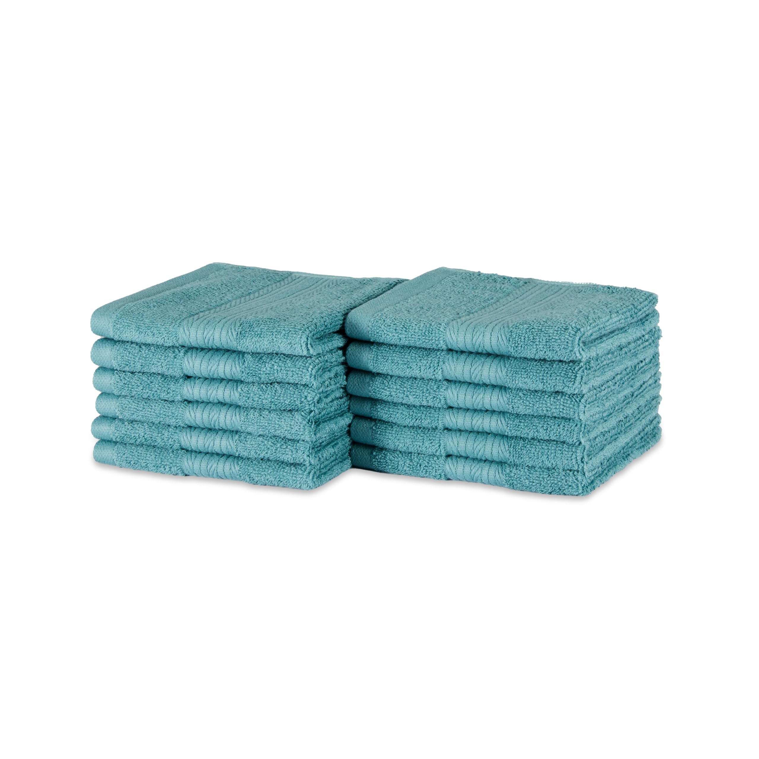 Amazon Basics Highly Absorbent, Fade-Resistant 100% Cotton Washcloths, Machine Washable, 12"x12", Teal, 12-Pack
