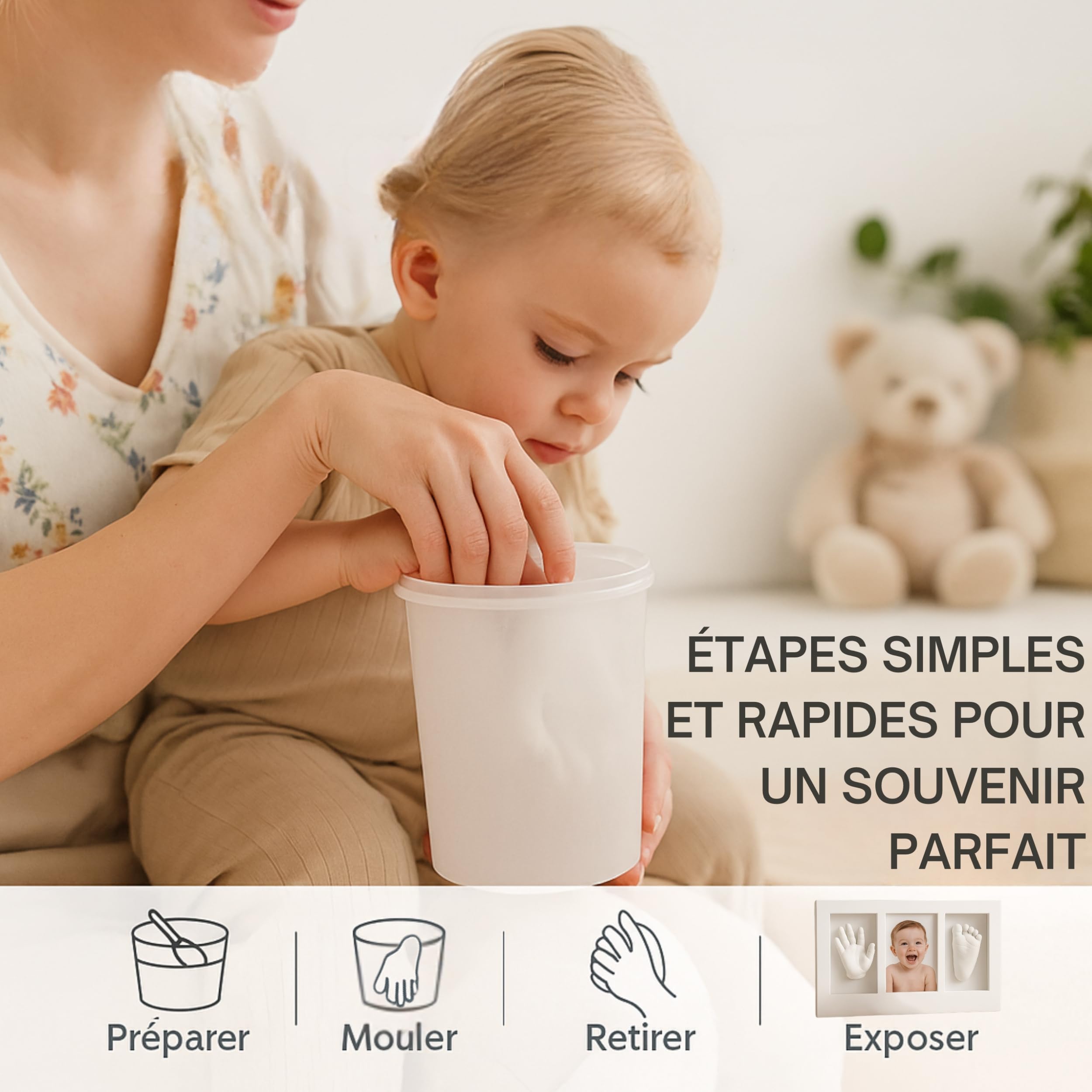Coffret Naissance Personnalisé Plâtre Non Toxique Kit Empreinte Main Pied Bébé Cadeau Baby Shower Baptême
