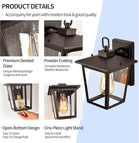 Miniatura 5 de Farol de pared para exteriores, aplique de pared exterior negro con antioxidante, luz exterior impermeable para porche, accesorios de iluminación al