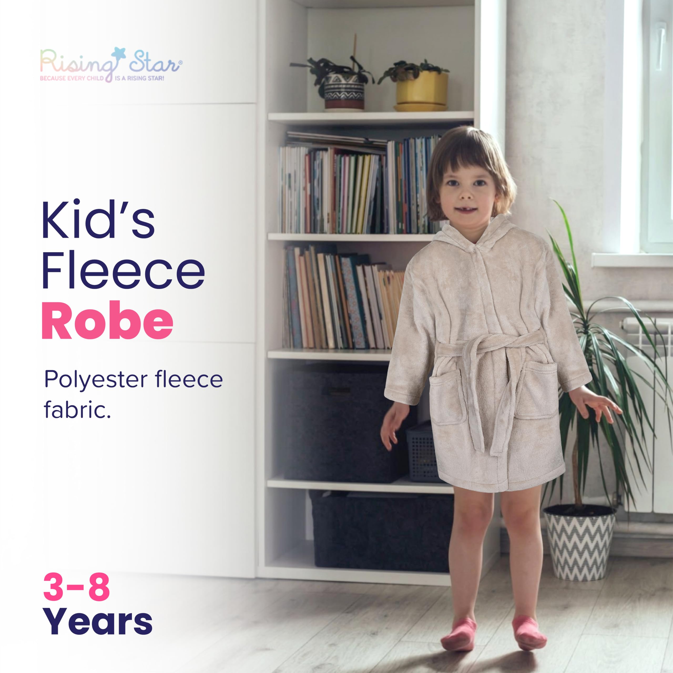 Rising Star Bata de baño de felpa suave con capucha para niños y niñas, regalo de unicornio, para niñas grandes (talla 3T - 8)