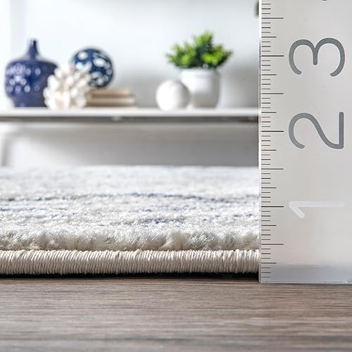 Miniatura 2 de nuLOOM Alfombra contemporánea Blanca a rayas, 2 x 6 pies, azul