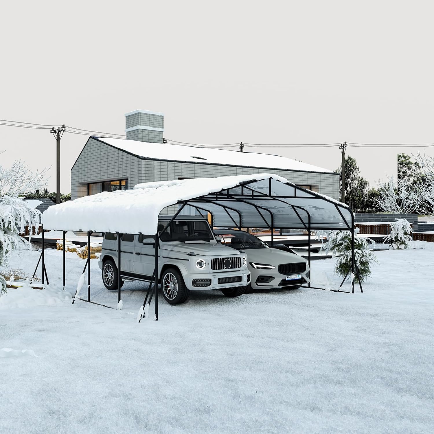 GDFStudio Heavy Duty Carports for Trucks Boats RV Tractor, Metal Carport Kits with Steel Roof Frame, All Weather Car Shelter Flexible Conversion into Rooftop Canopy Party Tent Portable Garage