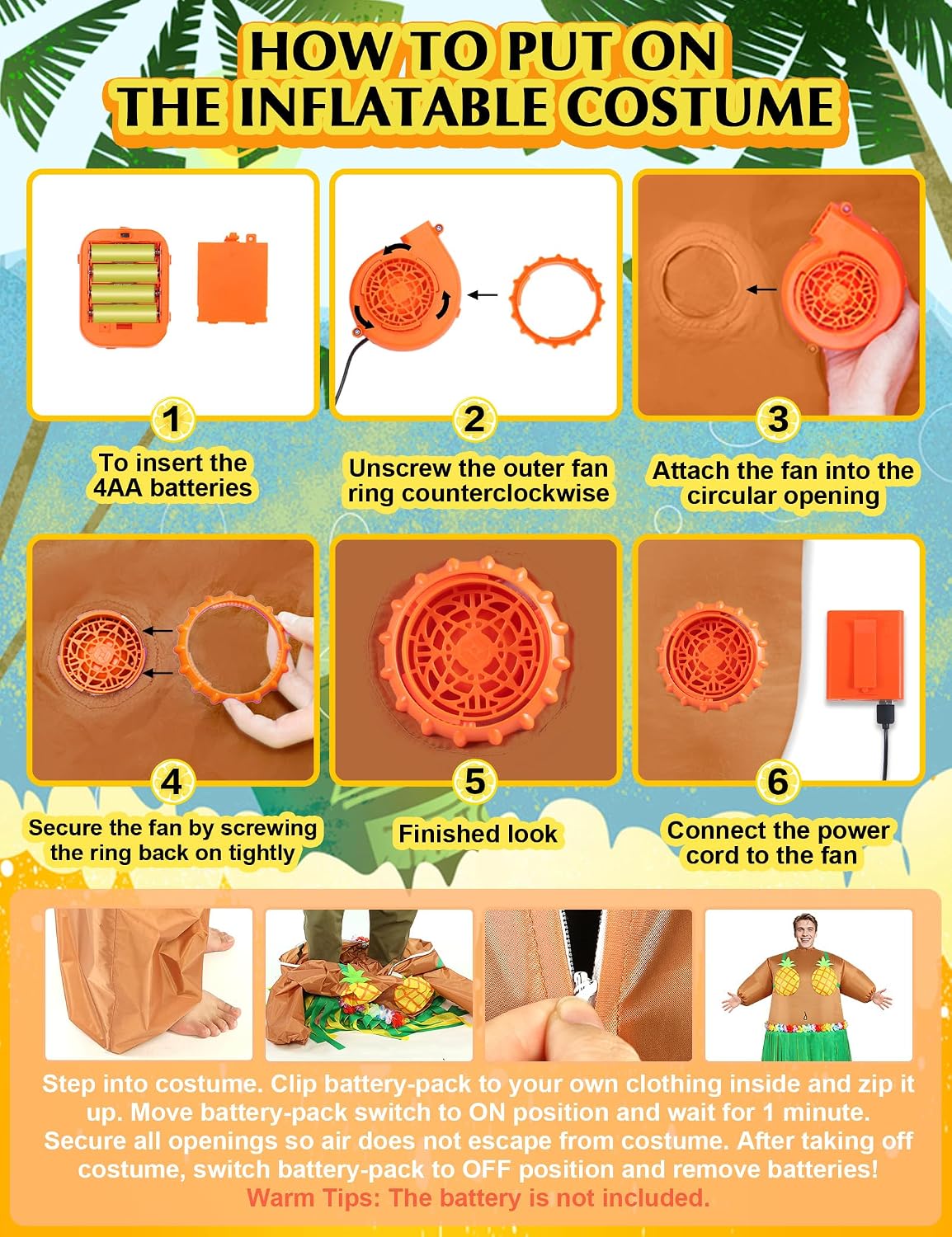 Inflatable Costume Adult Halloween Blow Up Luau Hula Skirt Costume for Men Women Funny Hawaiian Summer Cosplay Party