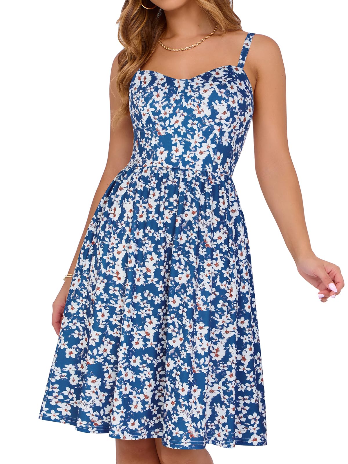 Sureple Women's Corset Summer Casual Dresses Spaghetti Strap Knee Length Sleeveless Swing Aline Sundress with Pockets