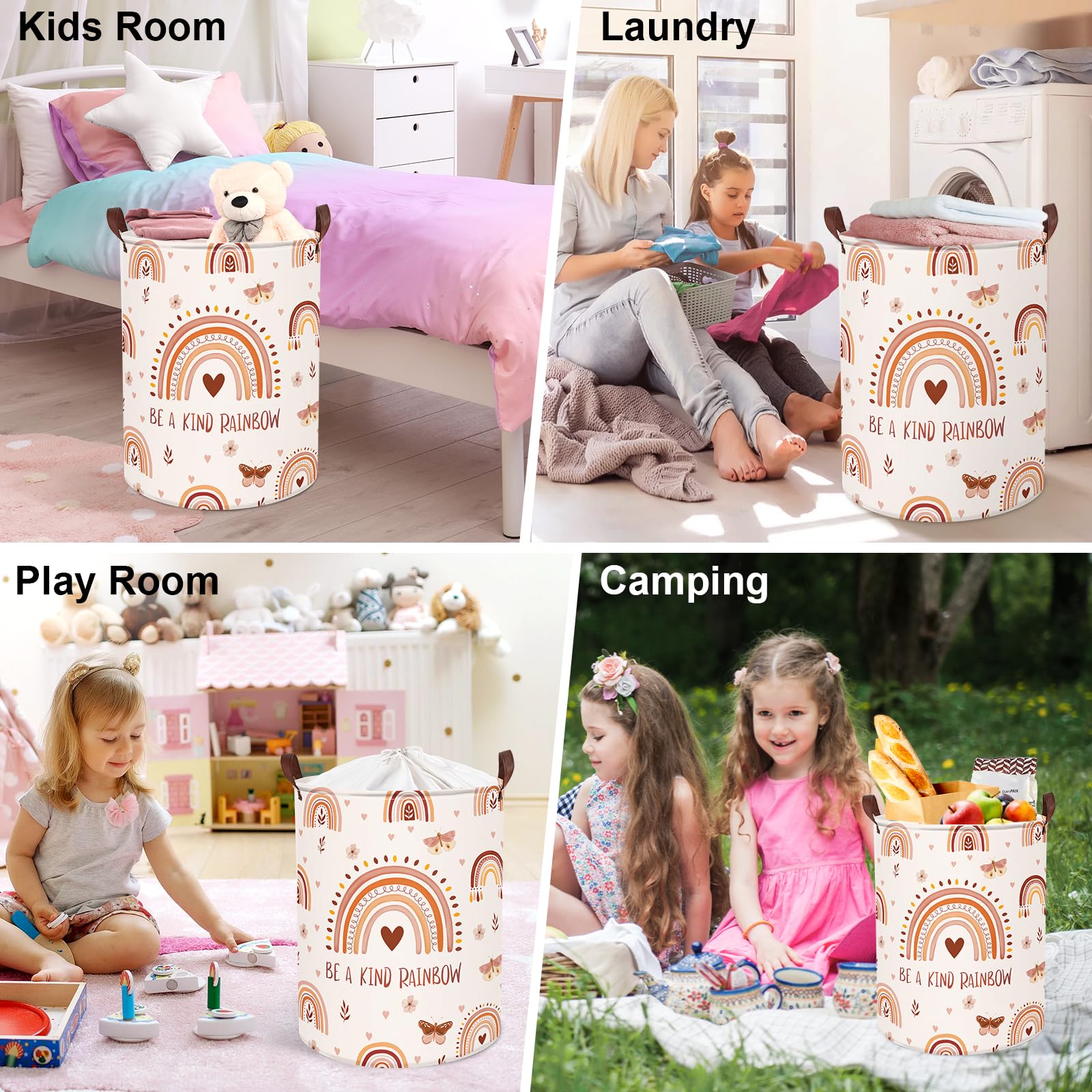 Clastyle Panier Rangement Bébé Arc-en-ciel Corbeille à Linge Sale Pliable Fille pour Vêtement Boite de Rangement Jouet pour Salle de Bain Chambre à Coucher, Papillon, 40x50 cm