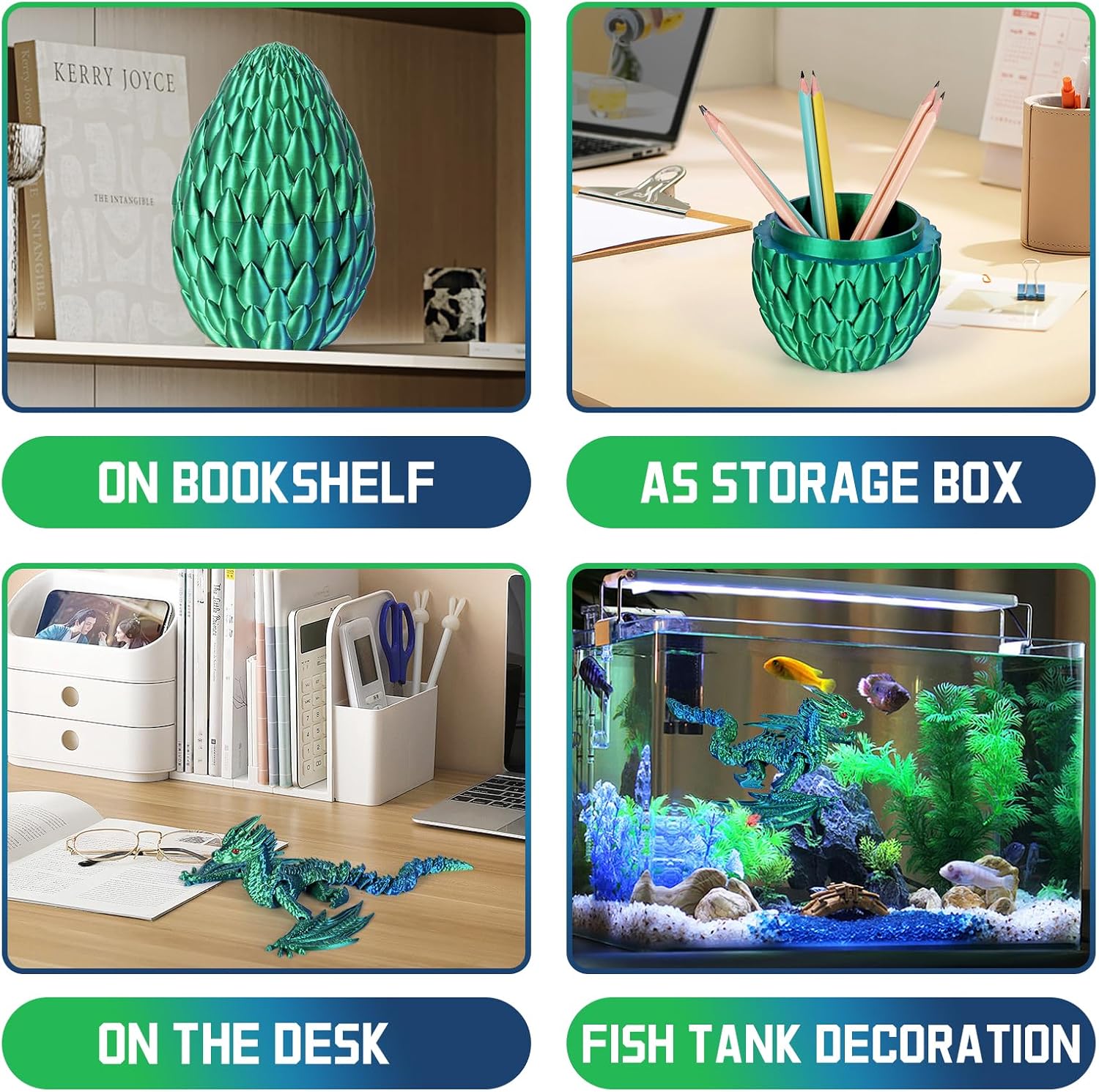 3D Printed Dragon Articulated Crystal Dragon Eggs, Adult Fidget Toys for Autism ADHD (Blue Green Pro)