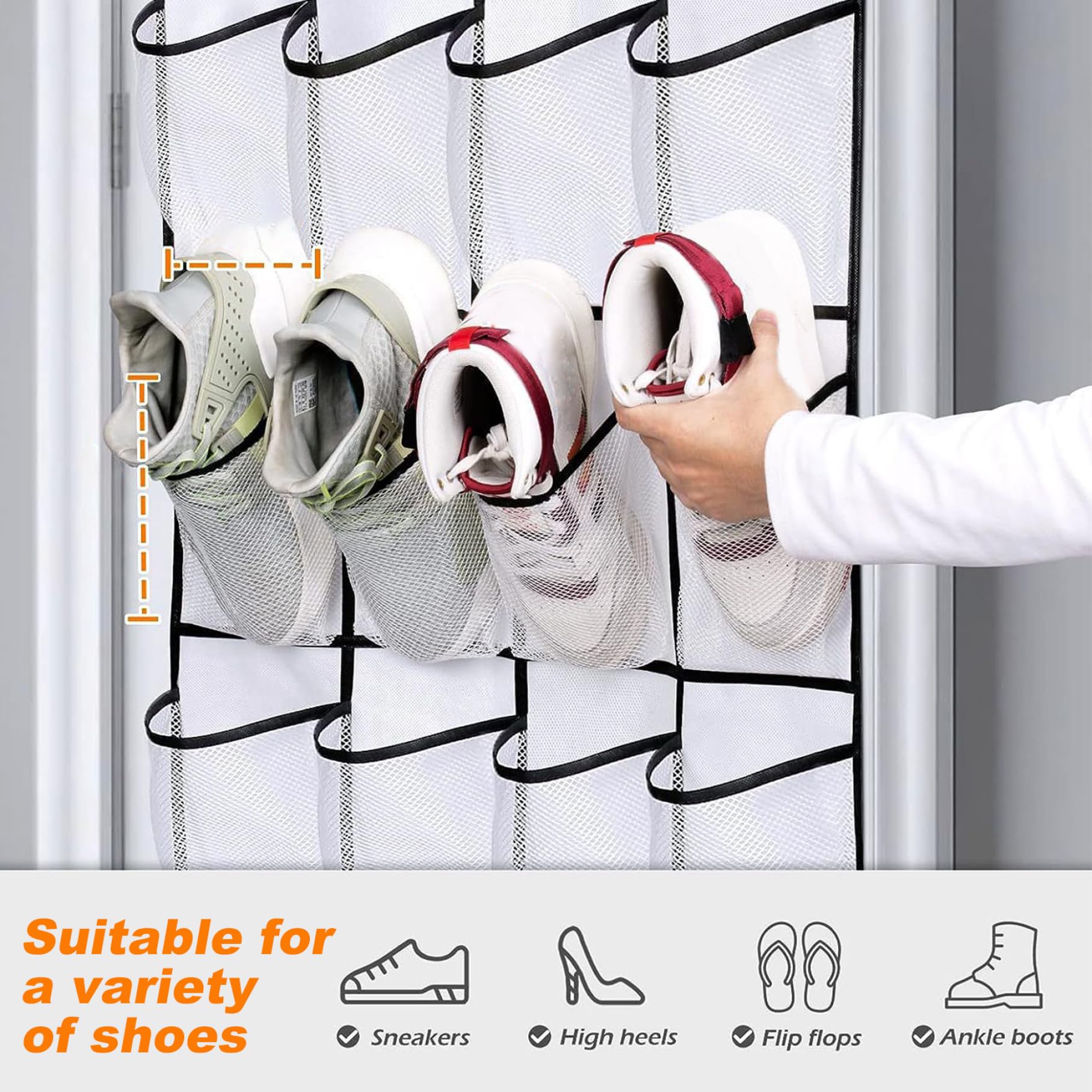 Organizador de zapatos colgante con 24 bolsillos grandes sobre la puerta para zapatos de talla 13 (59 x 21)