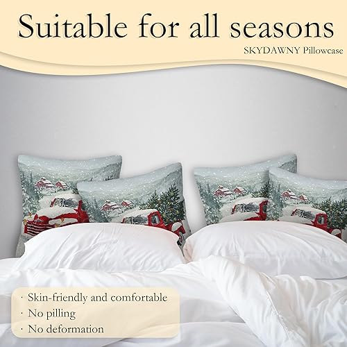 Miniatura 4 de SKYDAWNY Juego de 2 fundas de almohada de árboles de Navidad de 18 x 18 pulgadas, fundas de almohada decorativas con nieve y camión rojo, funda