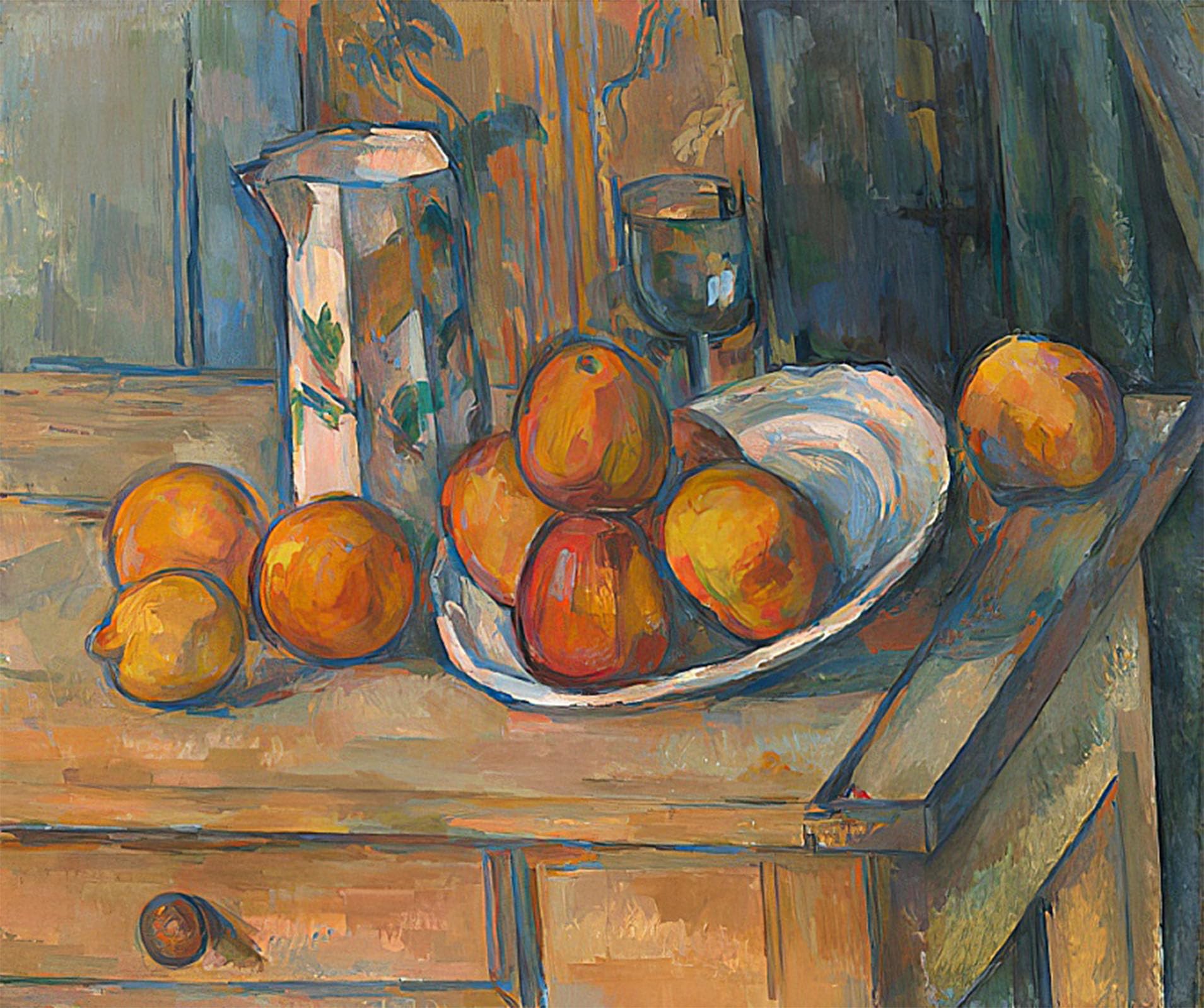 POSTERIIk Vintage Classic Picture Landscape Artwork Still Life with Milk Jug and Fruit by Paul Cézanne Portrait Canvas Painting for Office Home Decor 60x90cm