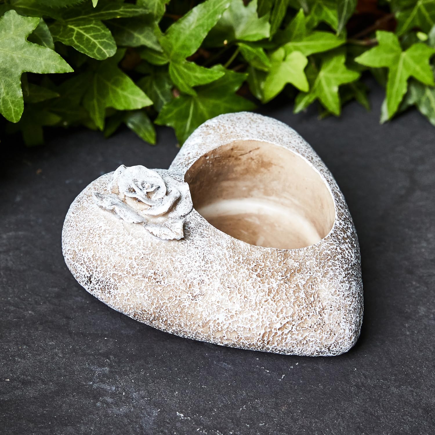 3 Pagen Decoración para tumba con forma de corazón con rosa, resistente a la intemperie, piedra conmemorativa con soporte para vela funeraria, piedra de luto, resistente a las heladas, 15 x 15 cm