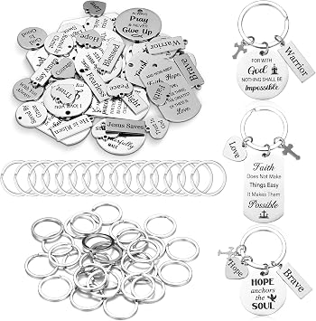 Trnayi 285 Pcs Inspirational Words Charms Bulk for Keychain Motivational Keychain Jewelry Making Supplies with Open Jump Rings Key Rings for Women DIY Necklaces Bracelets Appreciation GiftChristian
