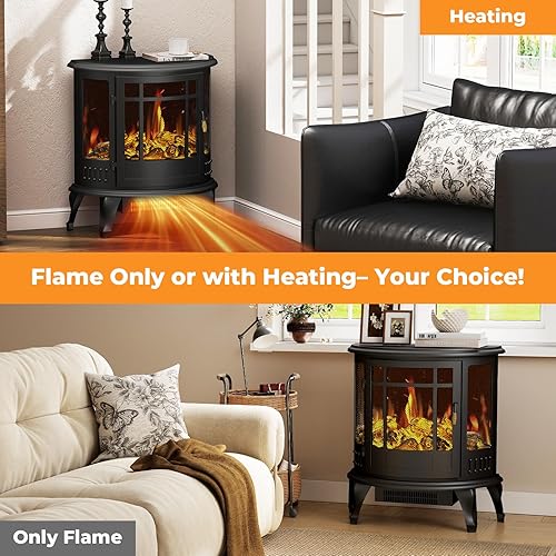 Miniatura 4 de BREEZEHEAT Estufa eléctrica ovalada retro con llama 3D realista, termostato y protección contra sobrecalentamiento, chimenea portátil silenciosa