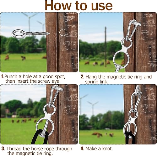 Miniatura 3 de Anillo de amarre para caballo, suministros seguros para caballos, anillo de corbata de manera humana, anillo magnético para atar y retraer, ayuda a