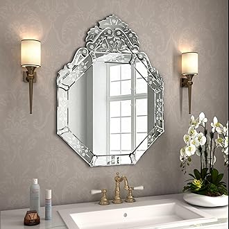 Wall Mounted Squared Mirror, Venetian Mirror Decor for The Living Room, Bathroom, Bedroom (W 23.5" X H 31.5" Round)