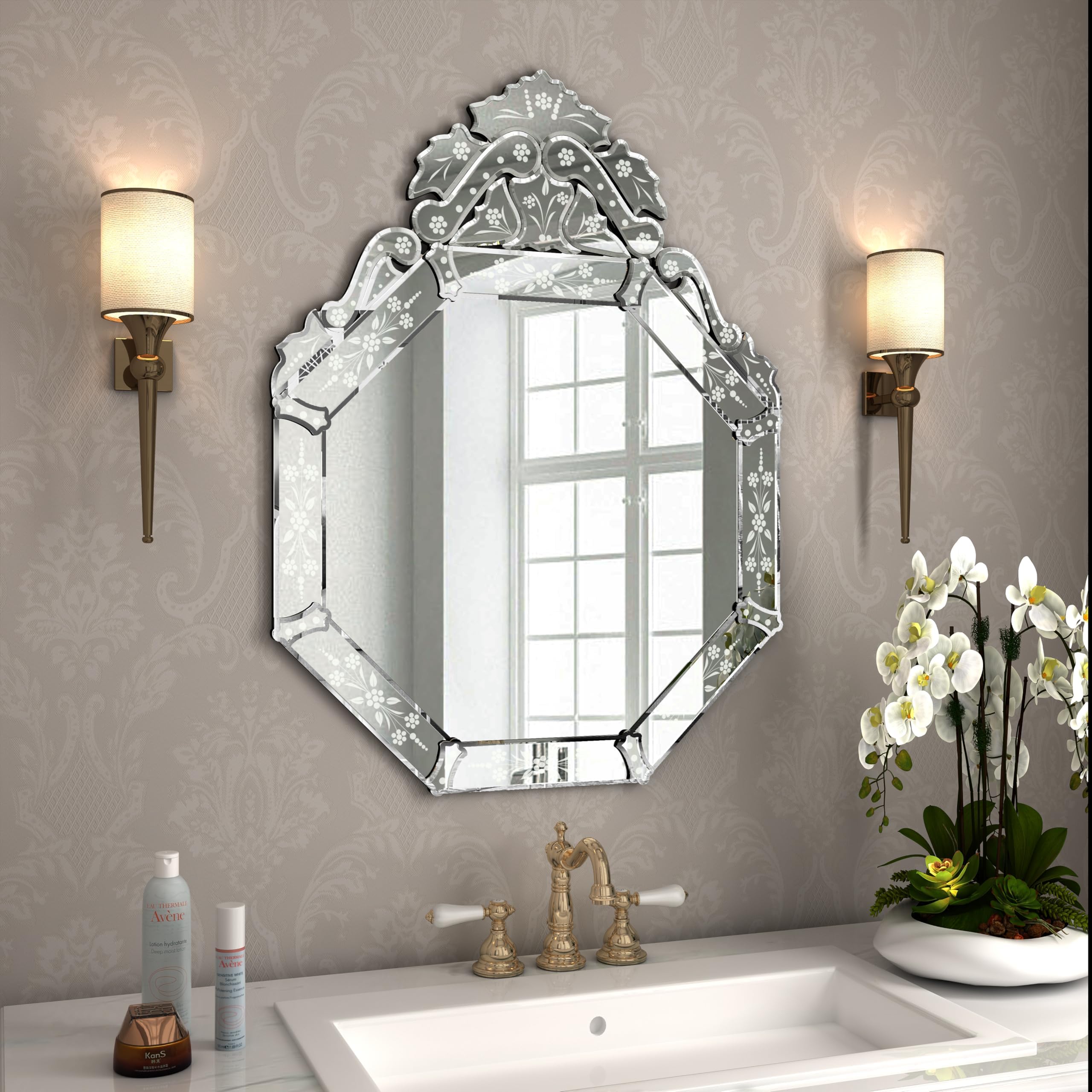 Wall Mounted Squared Mirror, Venetian Mirror Decor for The Living Room, Bathroom, Bedroom (W 23.5" X H 31.5" Round)