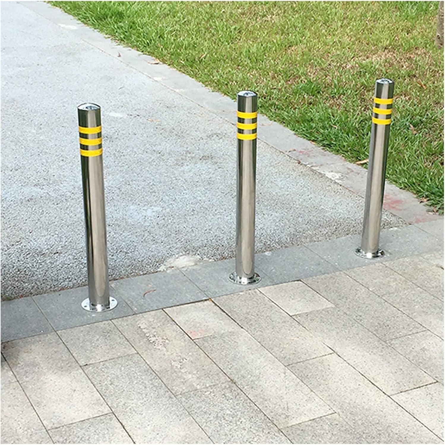 JYBNBBE Barricade Traffic Delineator Posts Permanent, Factory/Construction Site Industrial Safety Caution Cones Bollard, Stainless Steel Driveway Reflective Parking Barrier Cone,3 Pcs-60cm