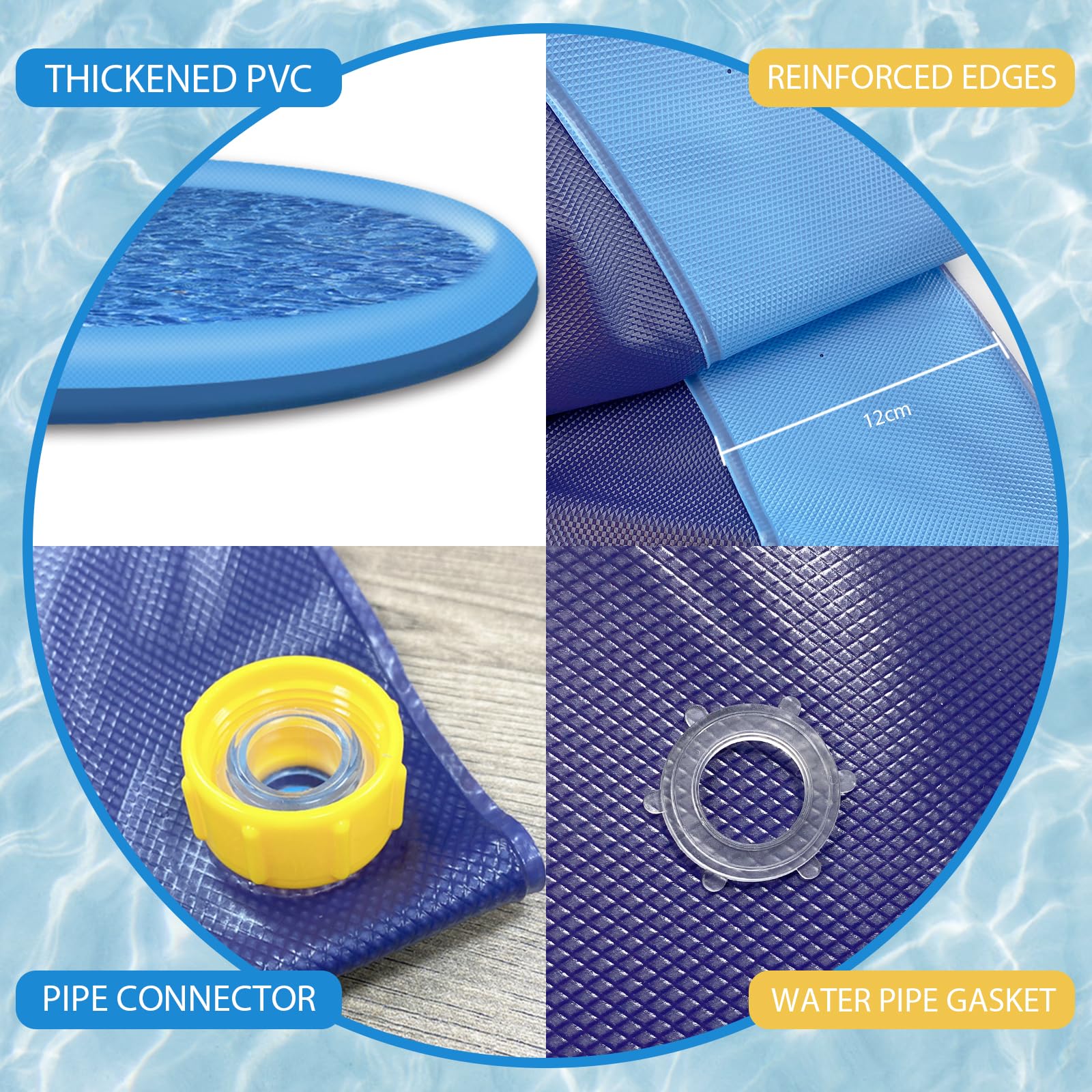 CNMTCCO Hundepool & Splash Pad für Kinder und Hunde 150CM, 0.58mm Verdickte Anti-Rutsch Wasserspielmatte, Outdoor Planschbecken für Garten, Wasserspielzeug Kinder Outdoor Sommer