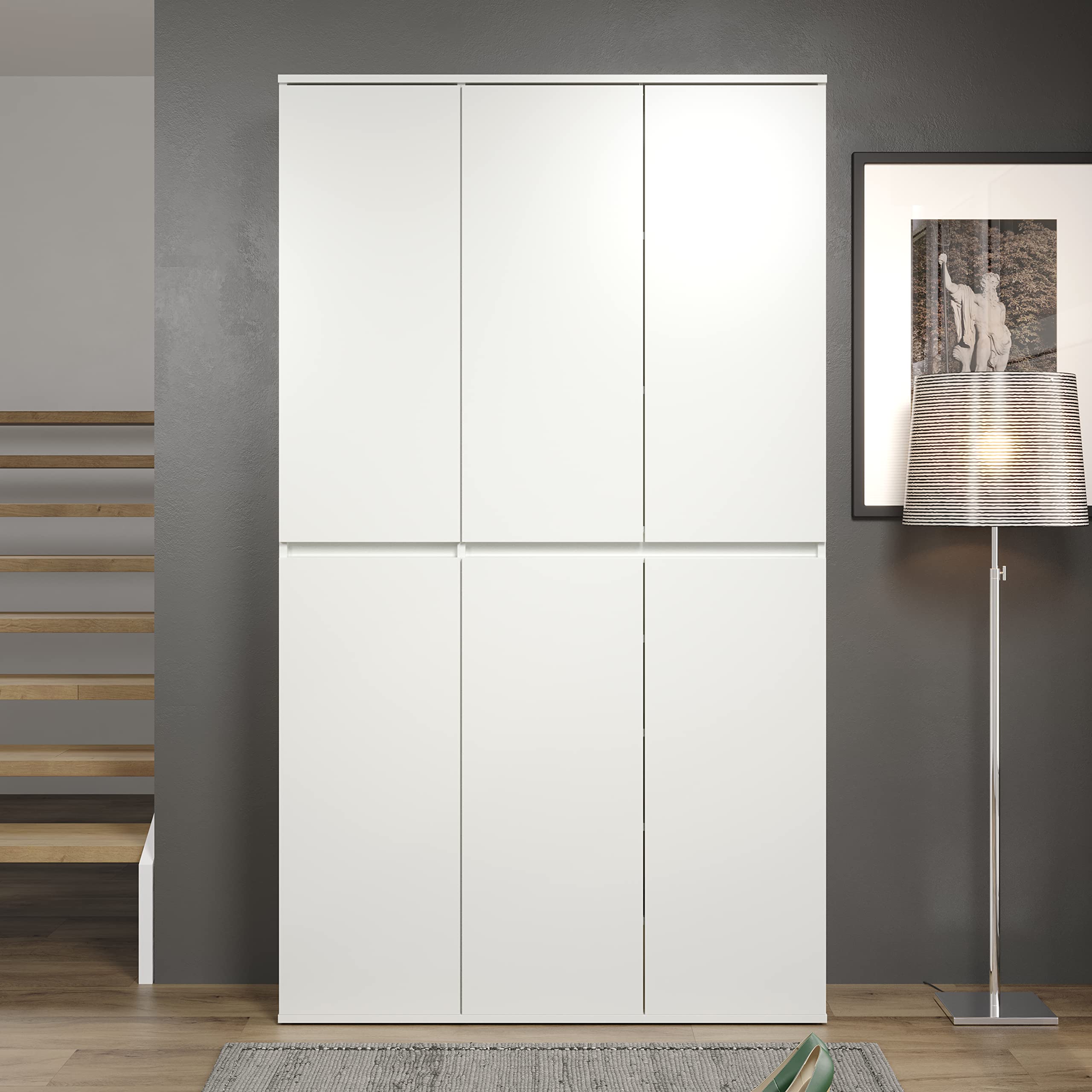 trendteam smart living - Nevada - Mehrzweckschrank - Weiß - Schrank mit 6 Türen, 12 Einlegeböden und 1 Kleiderstange - (BxHxT) 111 x 191 x 34 cm - grifflose Türen