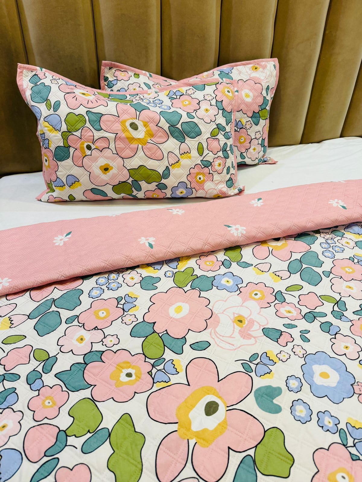 Furnistitchs Cotton Feel Quilted Ultrasonic Bedcover Bedsheet Quilt Bedspread with 2 King Size Pillow Covers 90 x 100 inches / 228 x 248 cms - Decorative Bed Cover Double Bed (Pink Beautiful) (B0D6FY1YZ3) Amazon Price History, Amazon Price Tracker