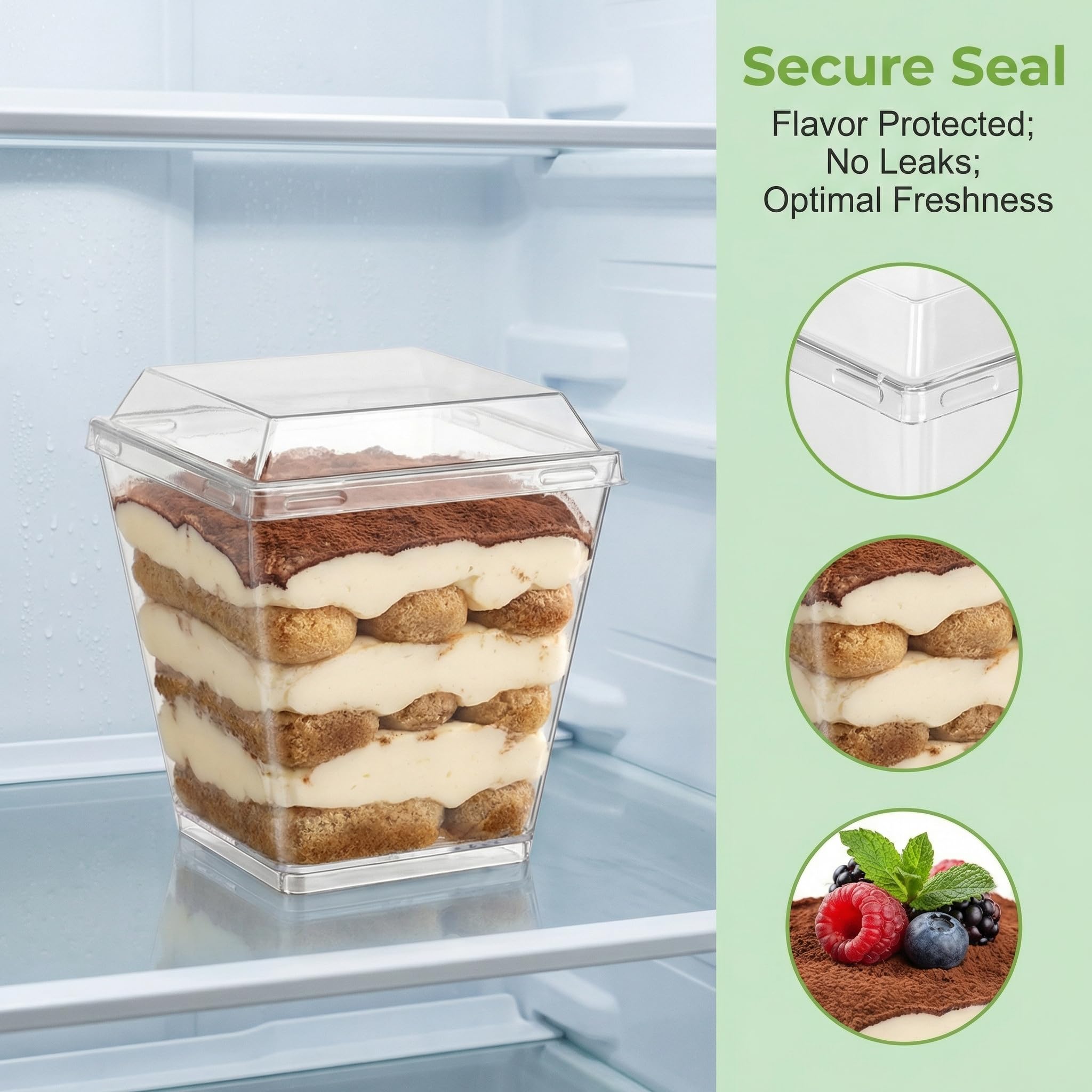 50 Tazze da Dessert in Plastica con Coperchi, 240 ml/8 oz Coppe da Dessert Quadrate, Mini Bicchieri di Plastica per Dessert Riutilizzabili per Gelati Budini Mousse Feste Compleanni Matrimoni