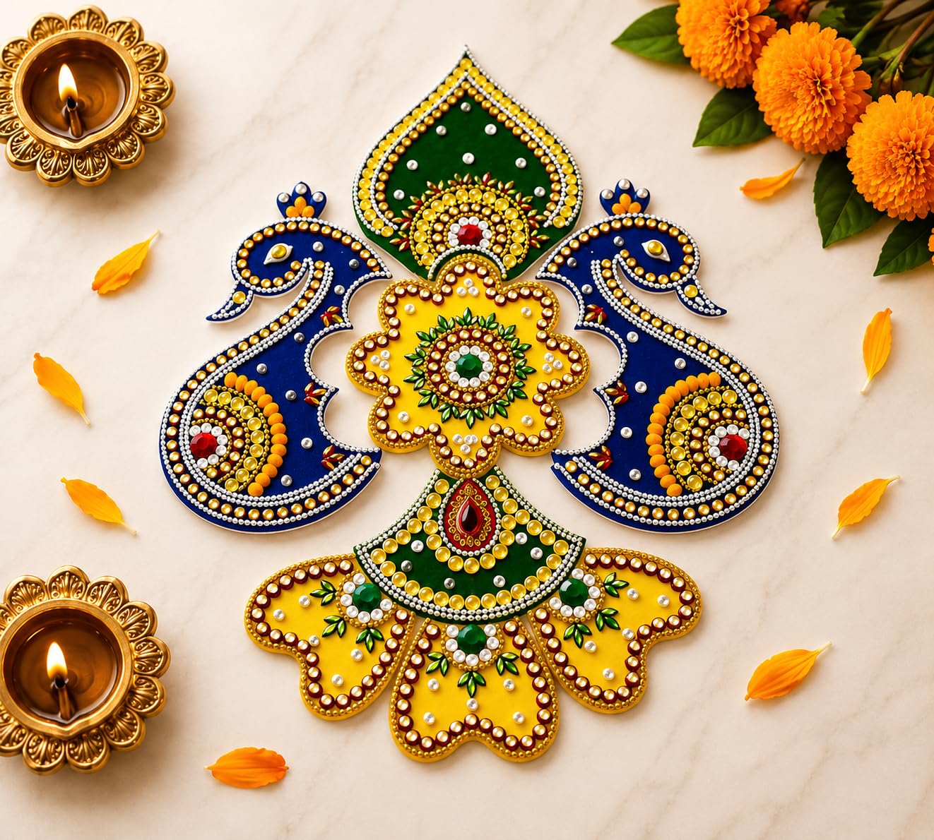 Rangoli Arts Ethnic Acrylic Designer Festival Rangoli for Festivals,Pooja,Home,Wedding Decoration,Set of 1 (10.5 x 14.5 Inches)-image-24
