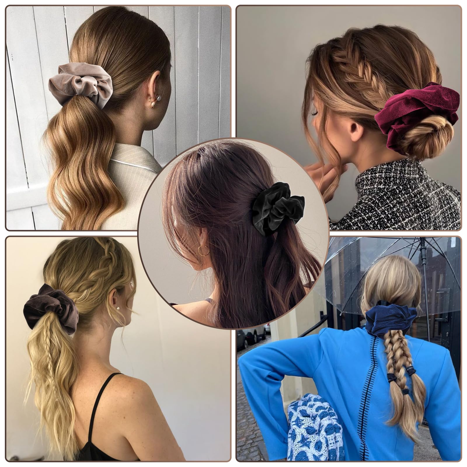 SGQTZDZQ Large Velvet Scrunchies for Women, Soft, Extra-Big Hair Ropes in Black, Navy, Camel, Wine Red - Image 2