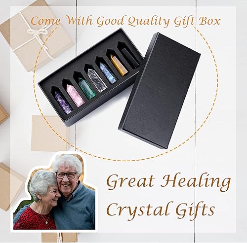 Miniatura 2 de Top Plaza 7 varitas de cristal curativo con caja de regalo de 22 pulgadas cuarzo rosa amatista de cuarzo transparente ojo de tigre obsidiana