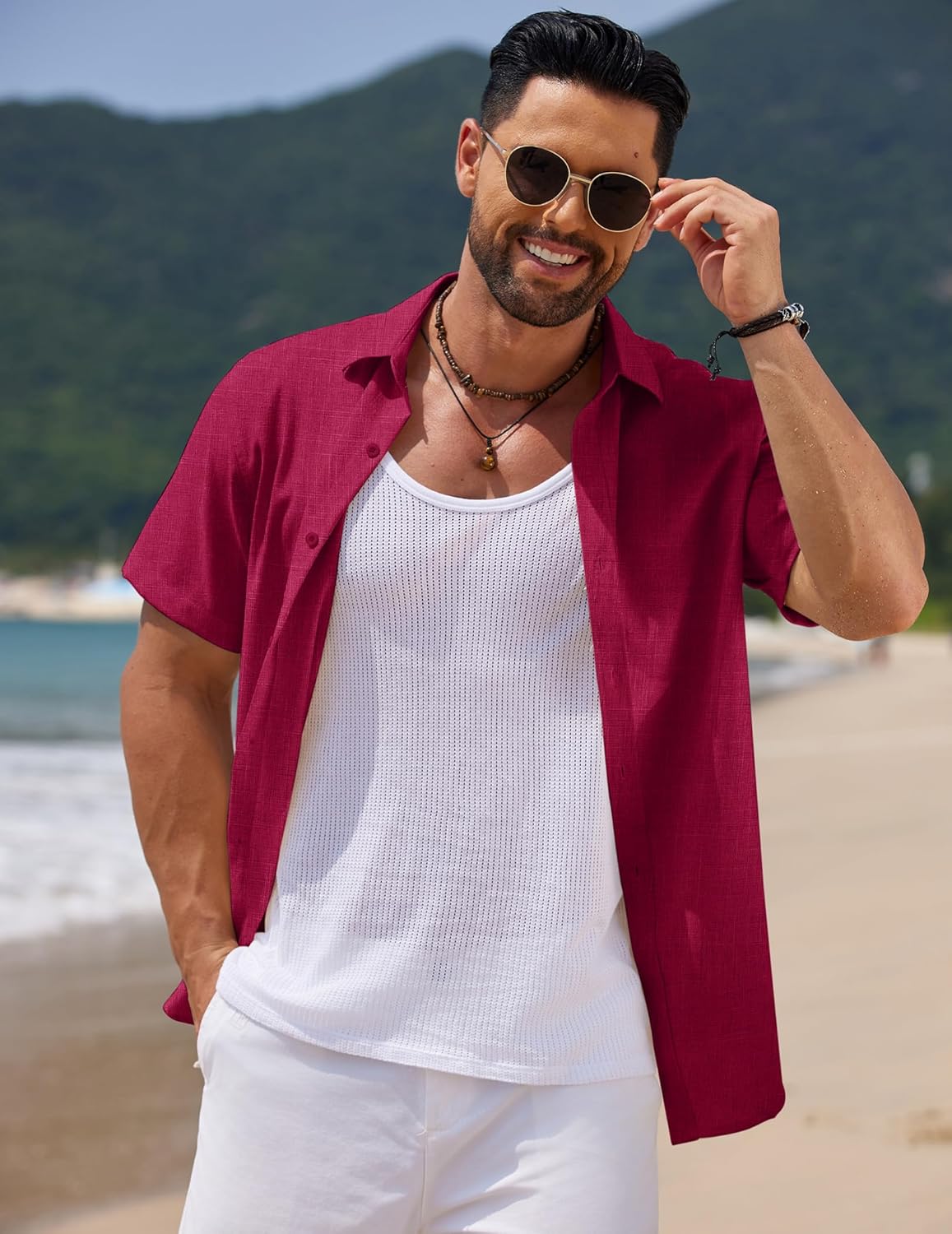 COOFANDY Men's Casual Summer Beach Shirt Short Sleeve Button Down Shirt Vacation Wedding Shirt Linen Textured Shirts - Image 4