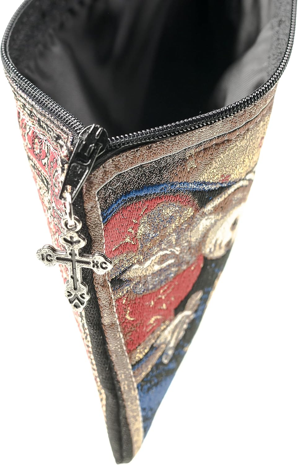 Intercession Hand-Woven, Lined Madonna and Child Rosary Pouch, Made in Turkey with Premium Metallic Thread (Red - Large) - Image 3