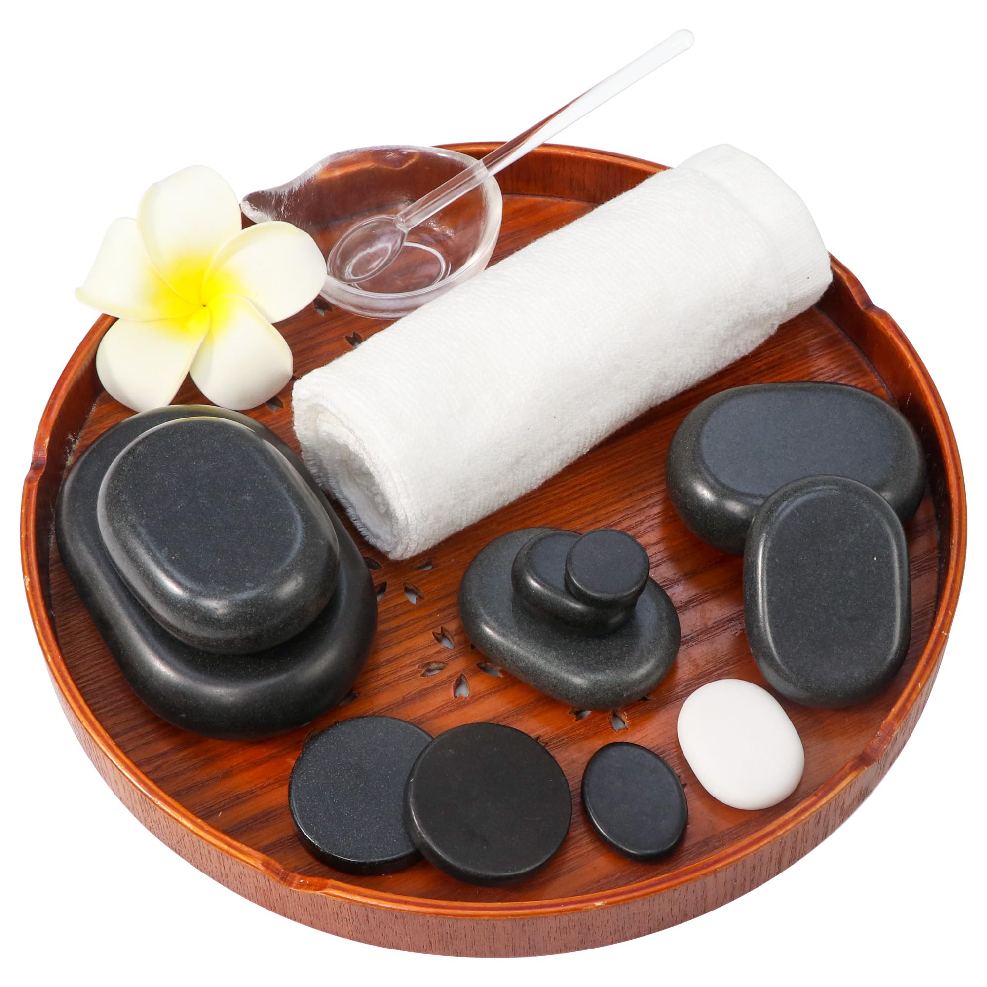 Master Massage Hot Stone zestaw kamieni bazaltowych w dekoracyjnej skrzynce bambusowej, 100% kamień naturalny