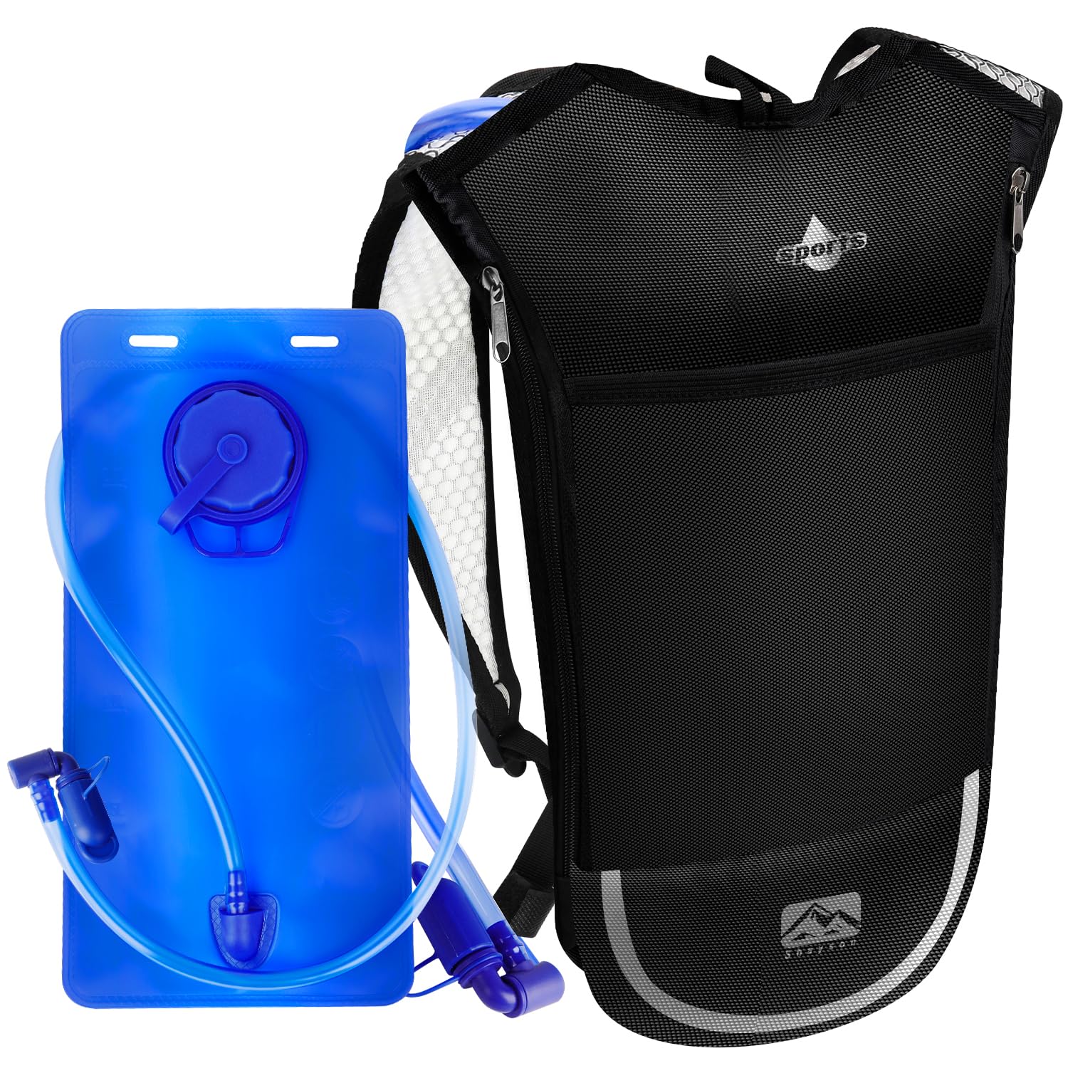 Mochila de hidratación con Bolsa de hidratación de 2 litros, Ligera y Transpirable, con 3 Bolsillos de Capa, Correas de Hombro reforzadas para Senderismo, Correr, Ciclismo