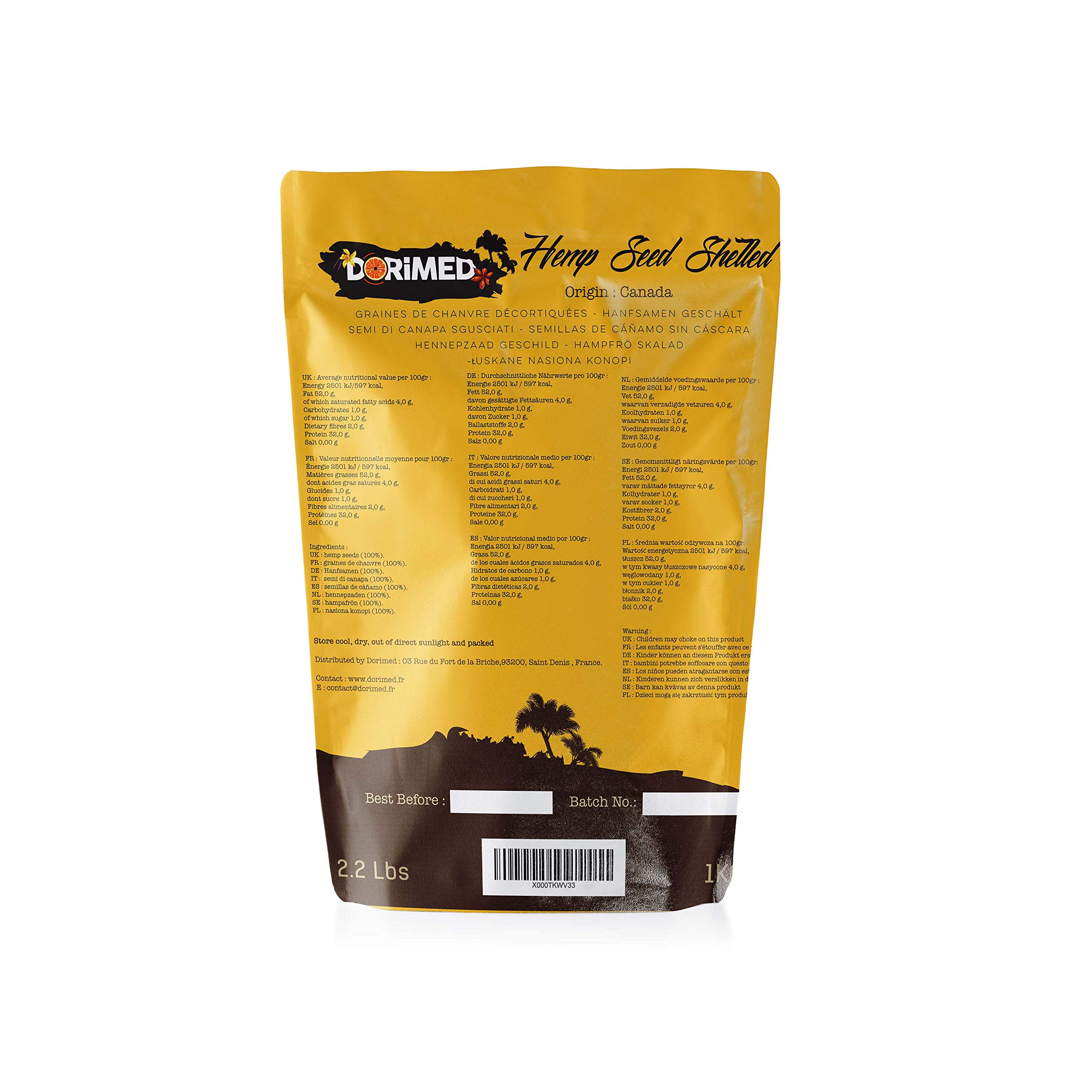 Semi Di Canapa Sgusciati 100% Naturali [1kg] Decorticati Crudi E Integrali. Vegan Food, Ricco Di Proteine, Perfetto Per Colazione, Seeds Proteici A Basso Contenuto Di Carboidrati – Dorimed