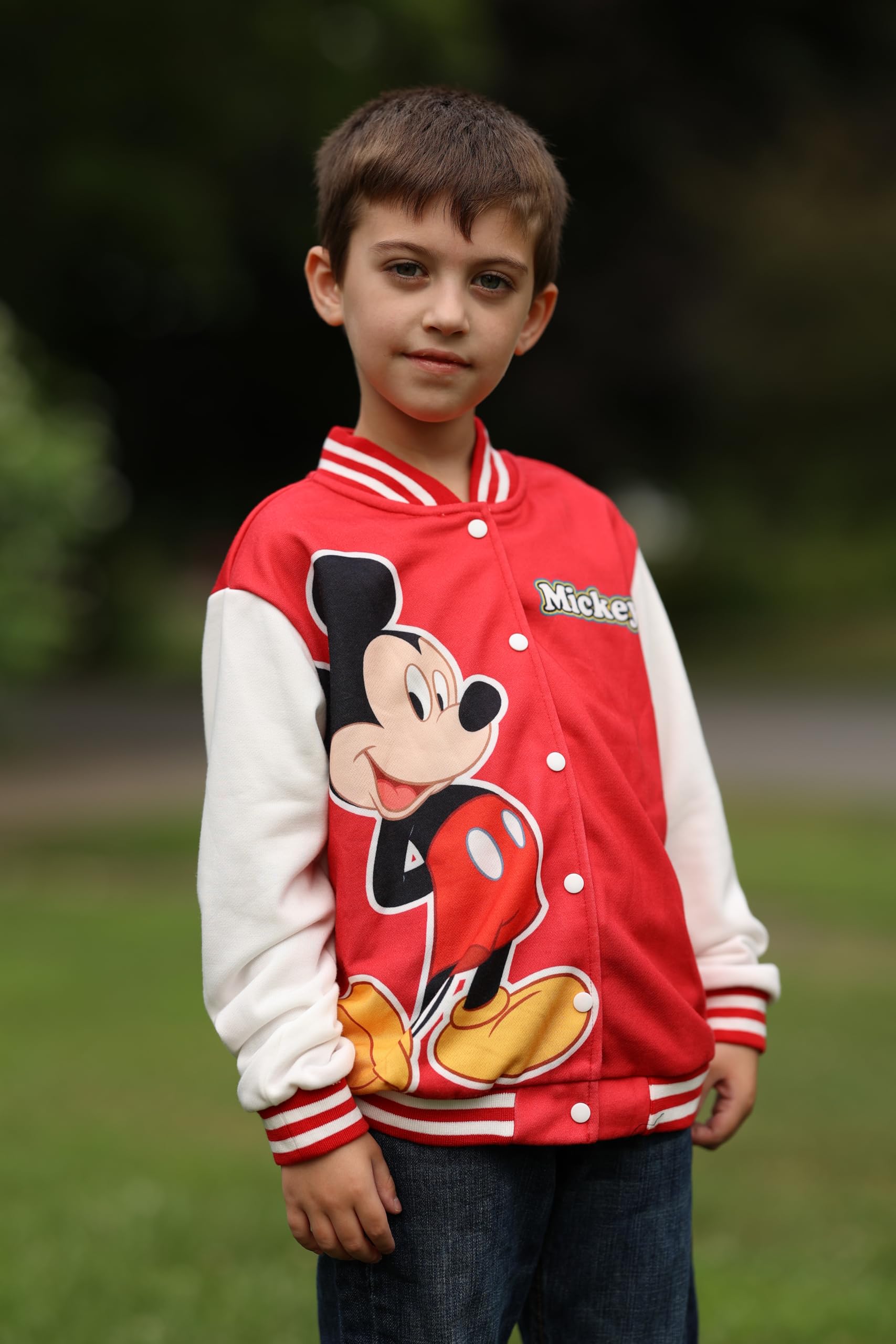 Disney Minnie Mouse Mickey Mouse Stitch - Chaqueta bomber universitaria ligera con botones para niños pequeños y grandes