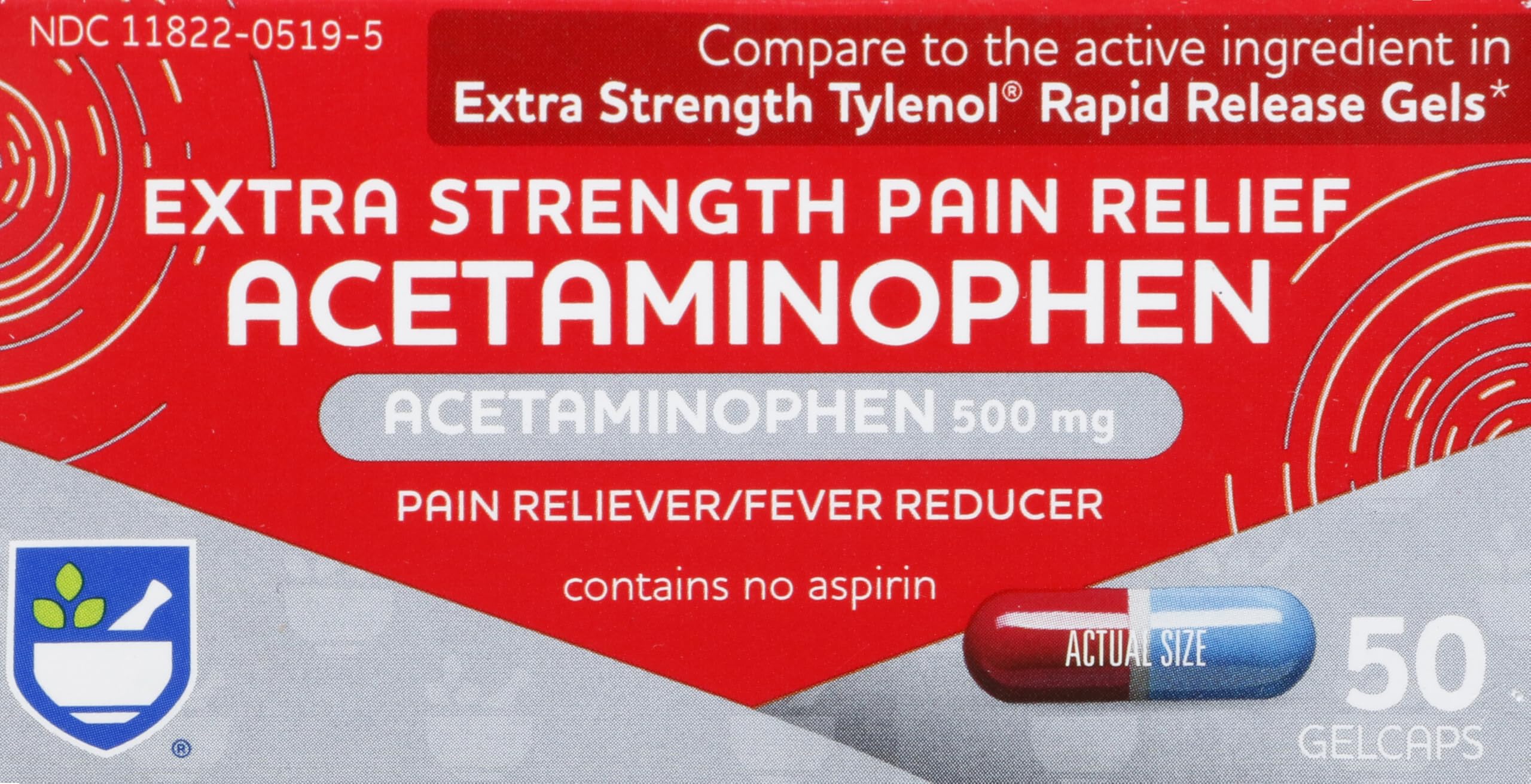 Rite Aid Extra Strength 500 mg Acetaminophen Pain Relief, Rapid Release Gelcaps - 50 Count | Pain Reliever, Joint Pain Relief | Muscle Pain Relief | Arthritis Pain Relief | Back Pain Relief Products