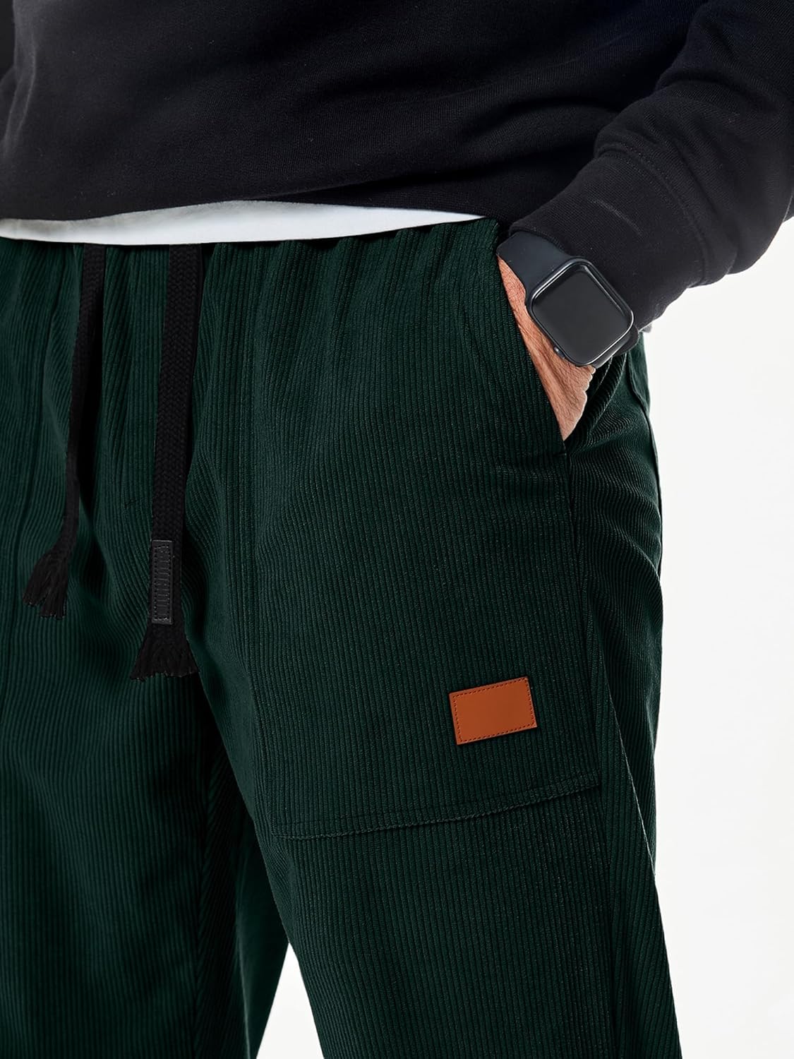 JMIERR Mens Corduroy Joggers Pants Casual Cargo Pants Drawstring Elastic Waist Baggy Tapered Sweatpants with Pockets - Image 9